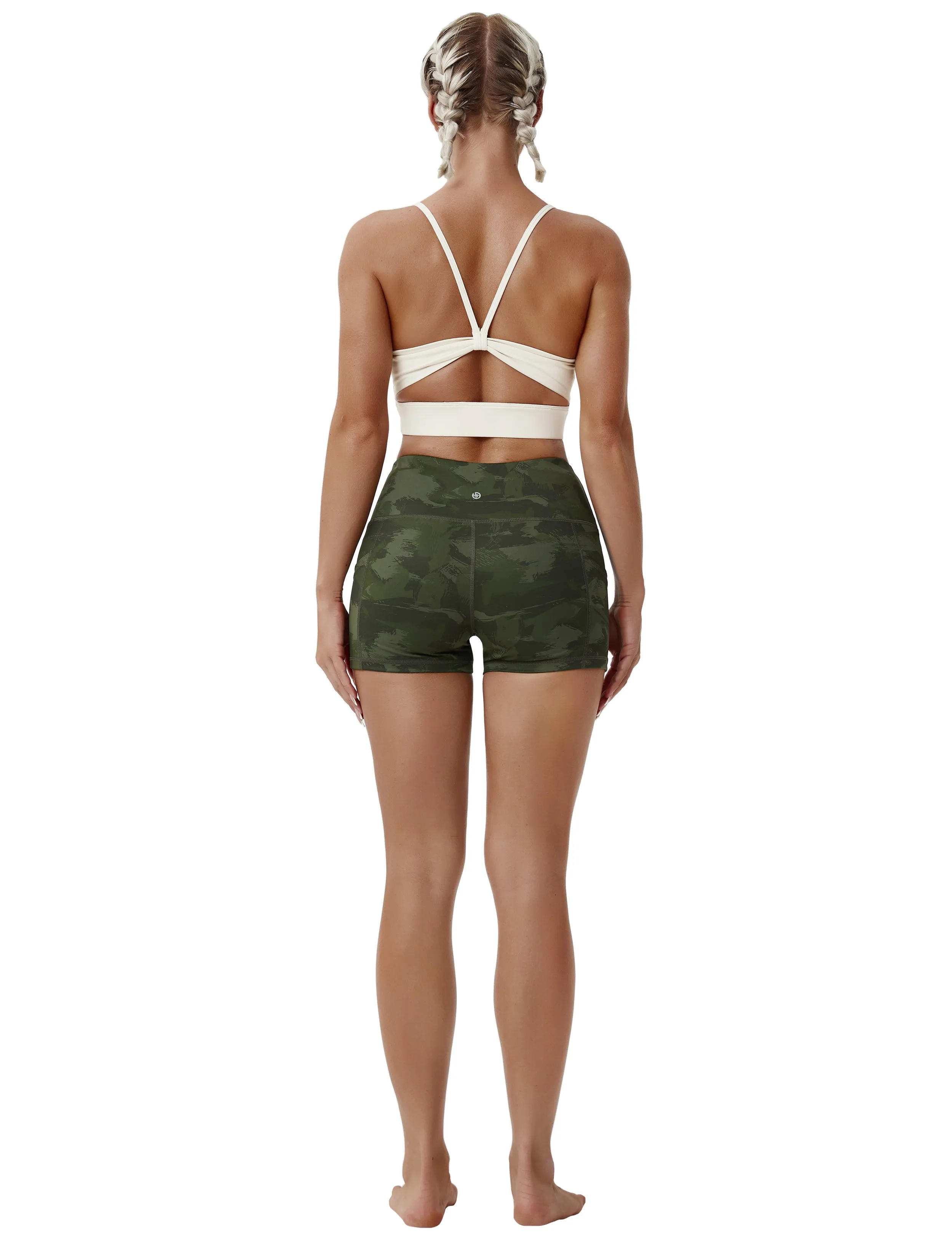 2.5" Printed Side Pockets Plus Size Shorts green brushcamo_Plus Size