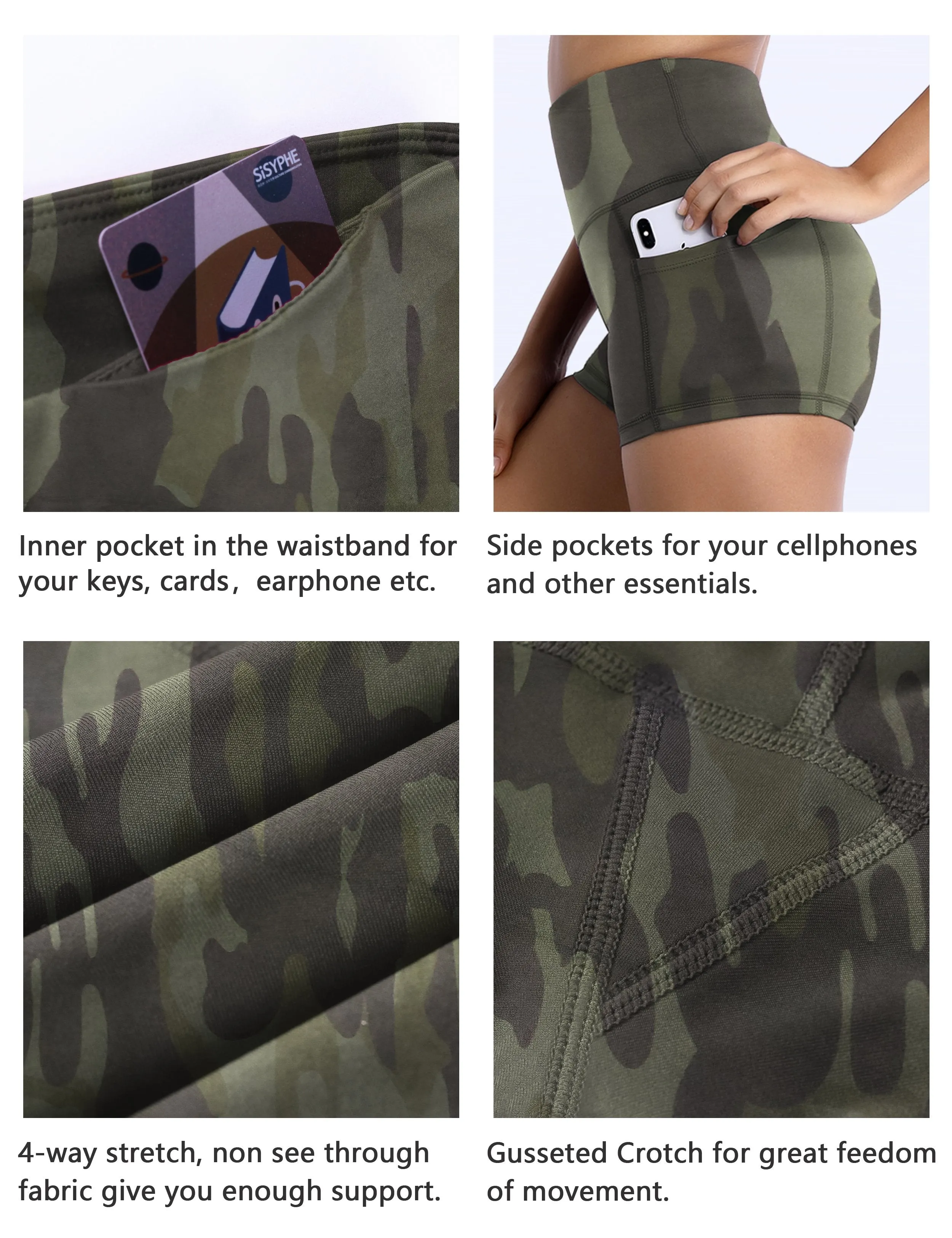 2.5" Printed Side Pockets Tall Size Shorts green camo ins_Tall Size