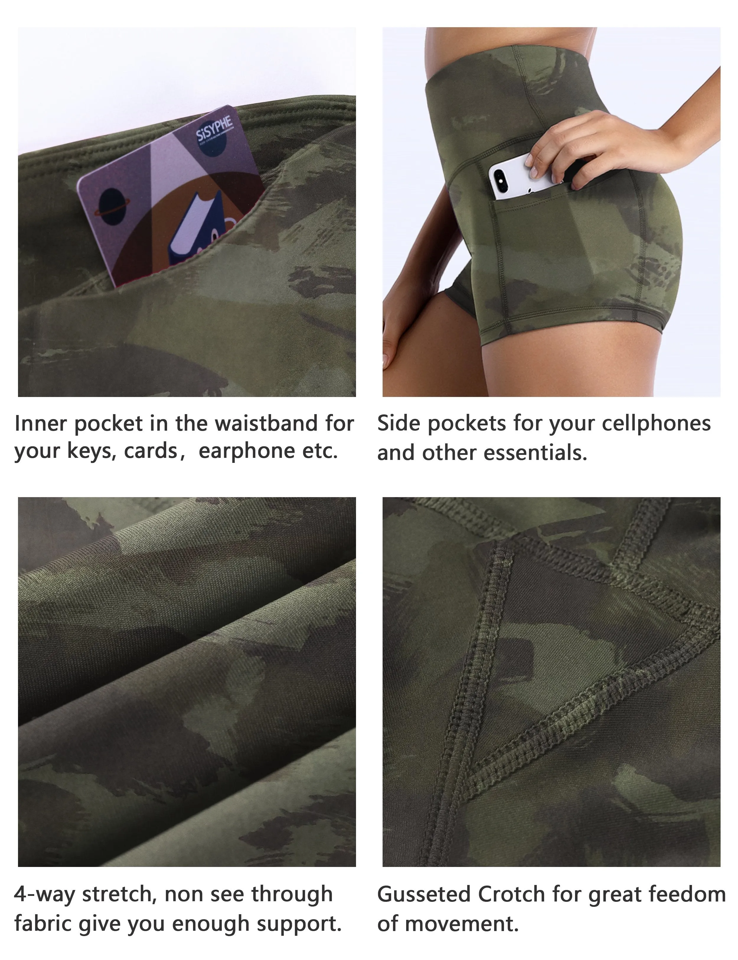 2.5" Printed Side Pockets yogastudio Shorts green brushcamo_yogastudio