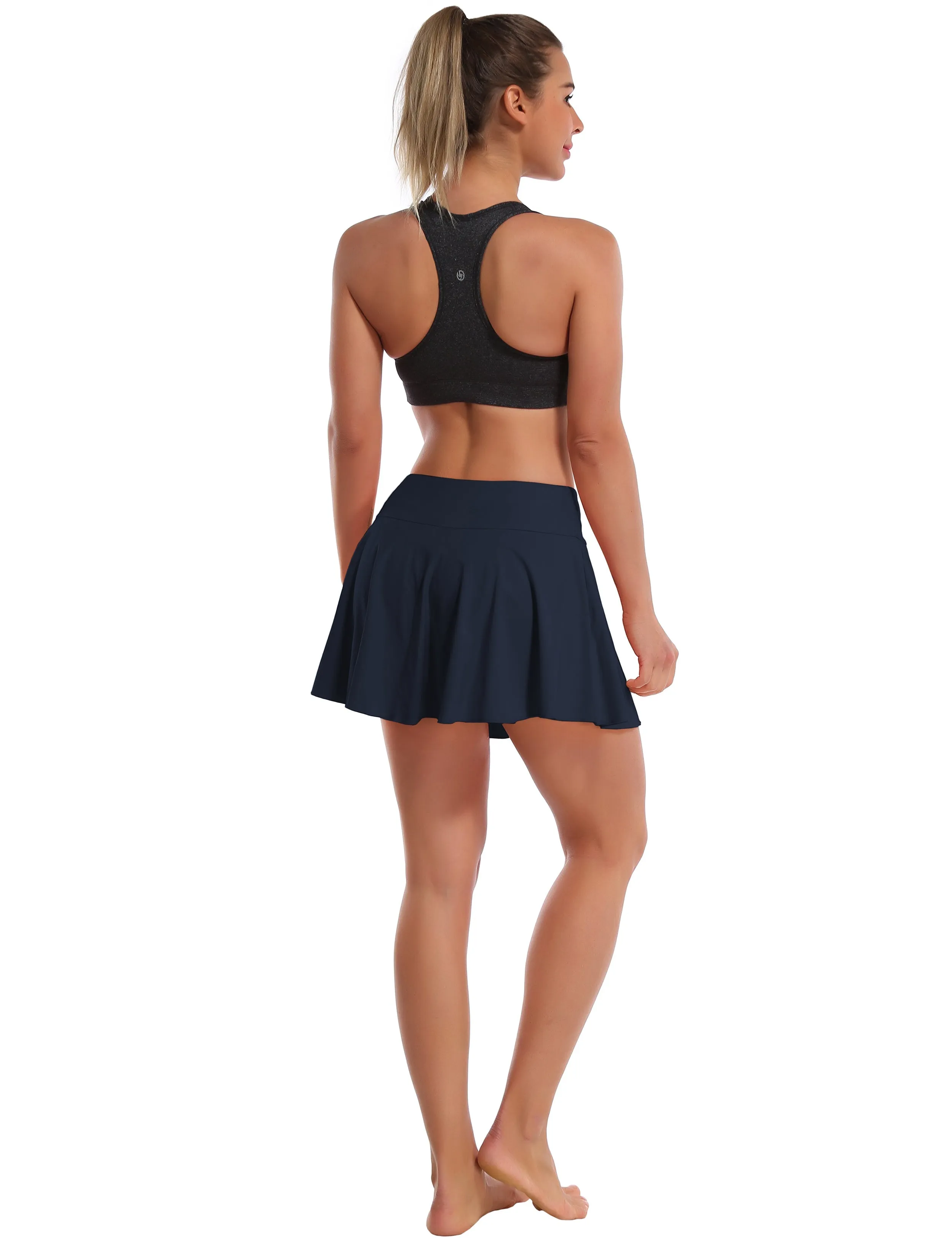 Athletic Tennis Golf Pleated Skort Awith Pocket Shorts darknavy_yogastudio