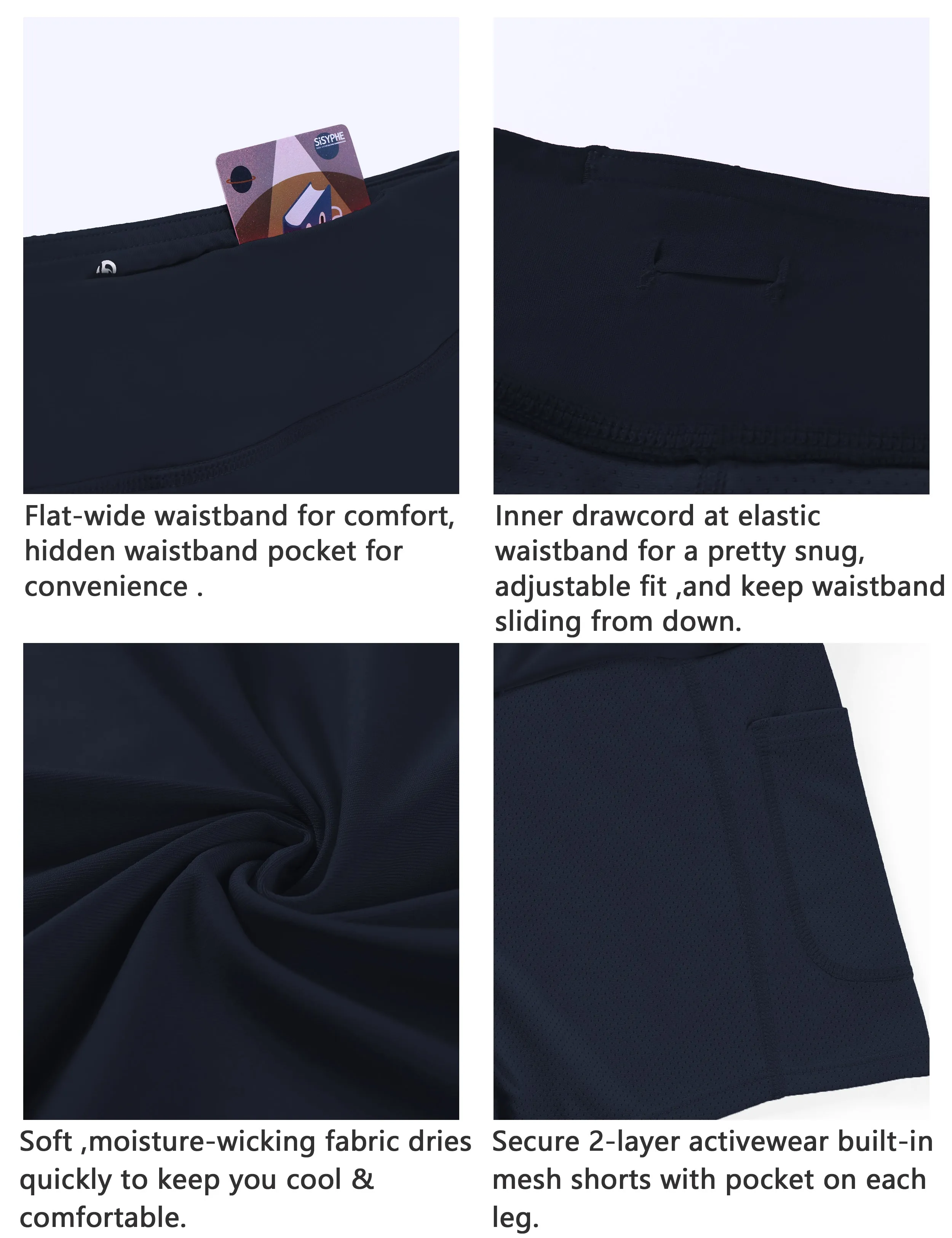 Athletic Tennis Golf Pleated Skort Awith Pocket Shorts darknavy_yogastudio