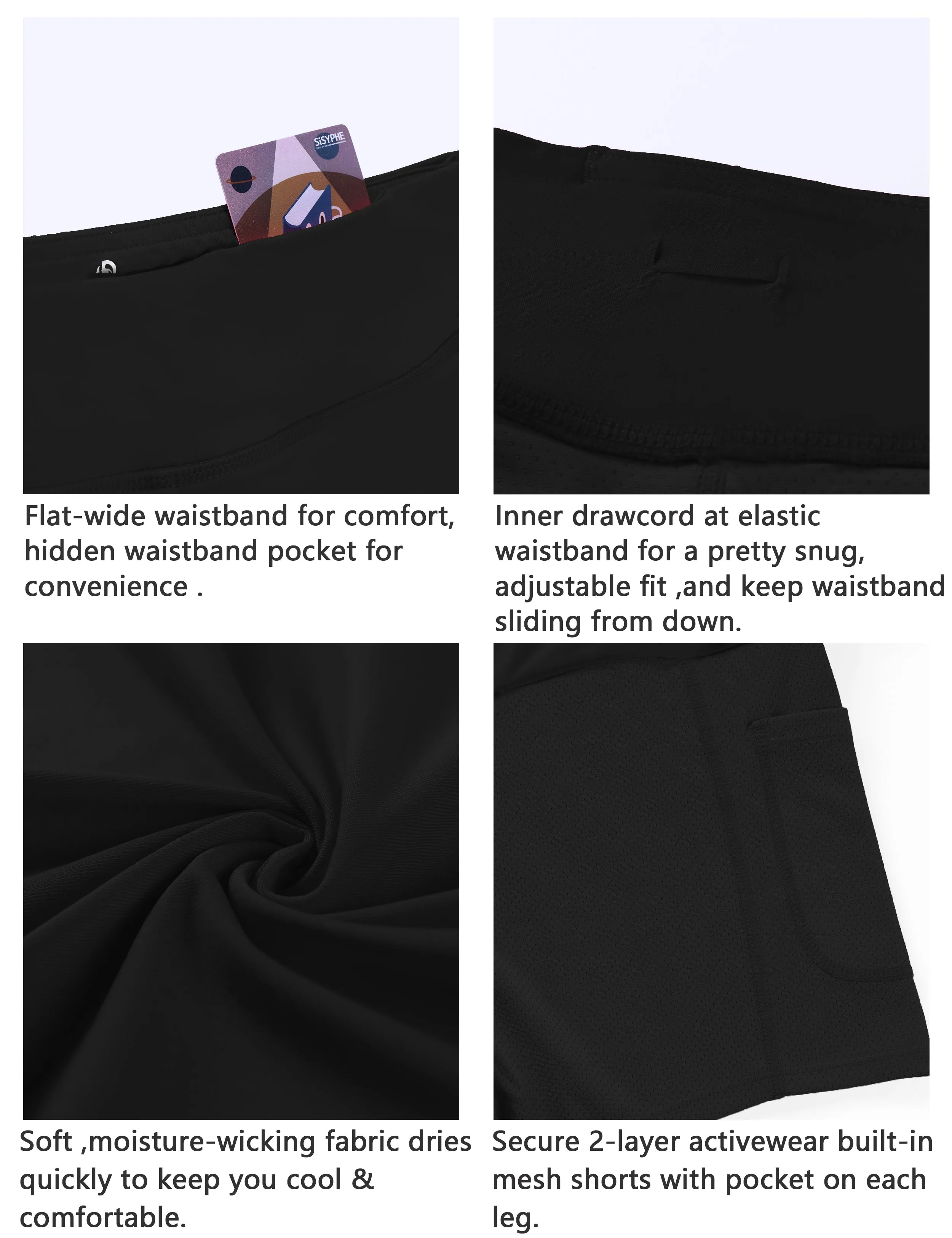 Athletic Tennis Golf Pleated Skort with Pocket Shorts black_Pilates