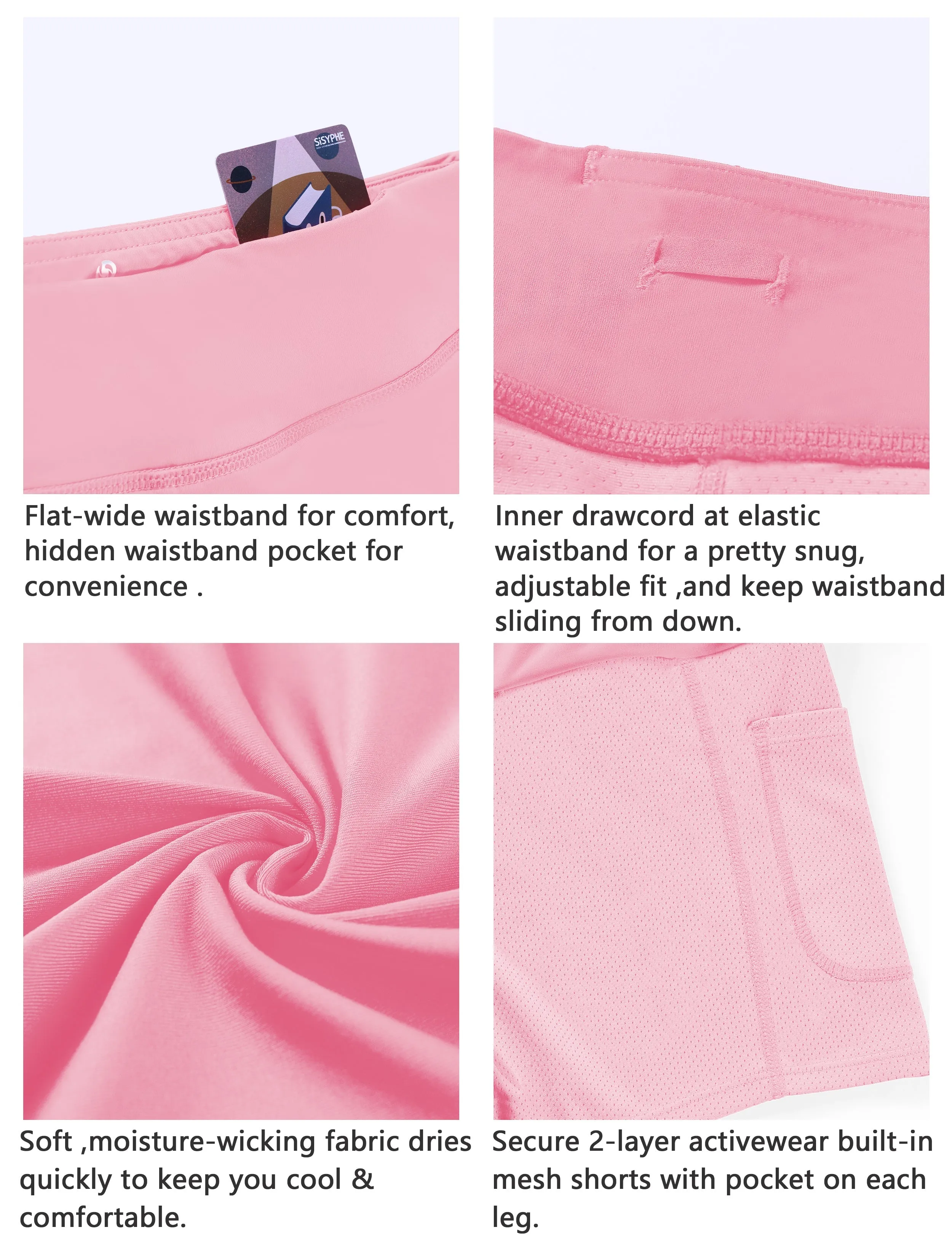 Athletic Tennis Golf Pleated Skort with Pocket Shorts lightpink_Pilates