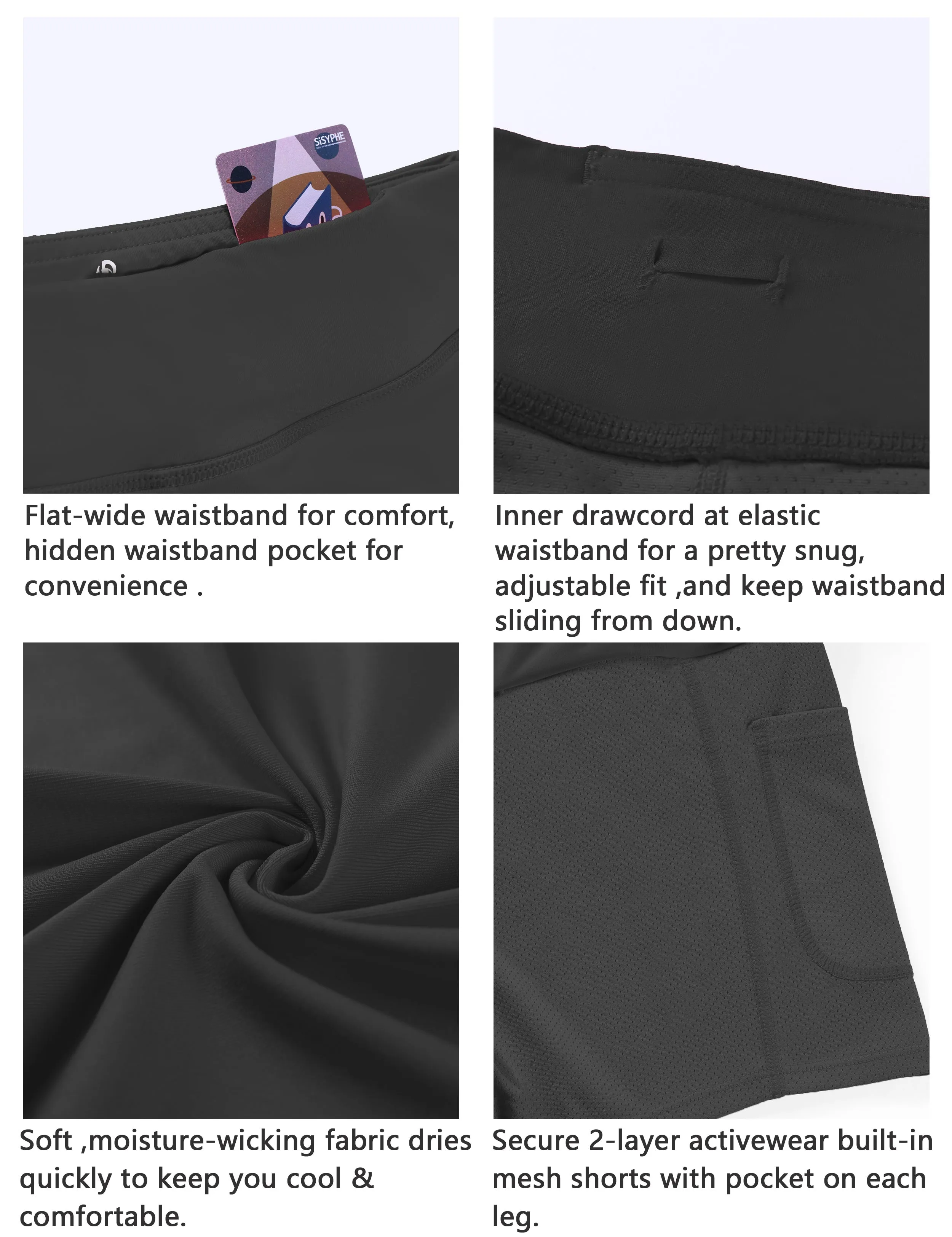 Athletic Tennis Golf Pleated Skort with Pocket Shorts shadowcharcoal_Pilates