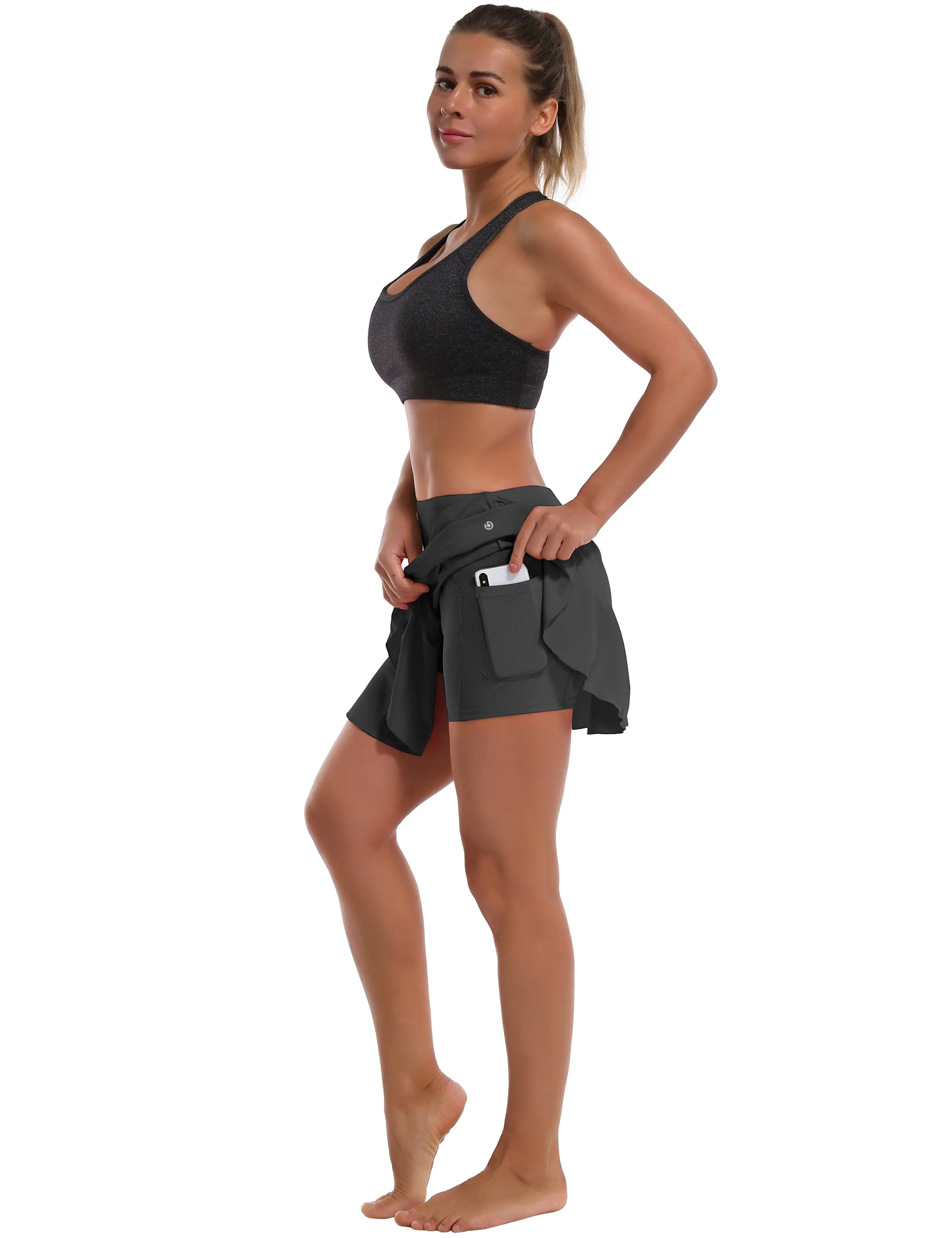 Athletic Tennis Golf Pleated Skort with Pocket Shorts shadowcharcoal_Tall Size