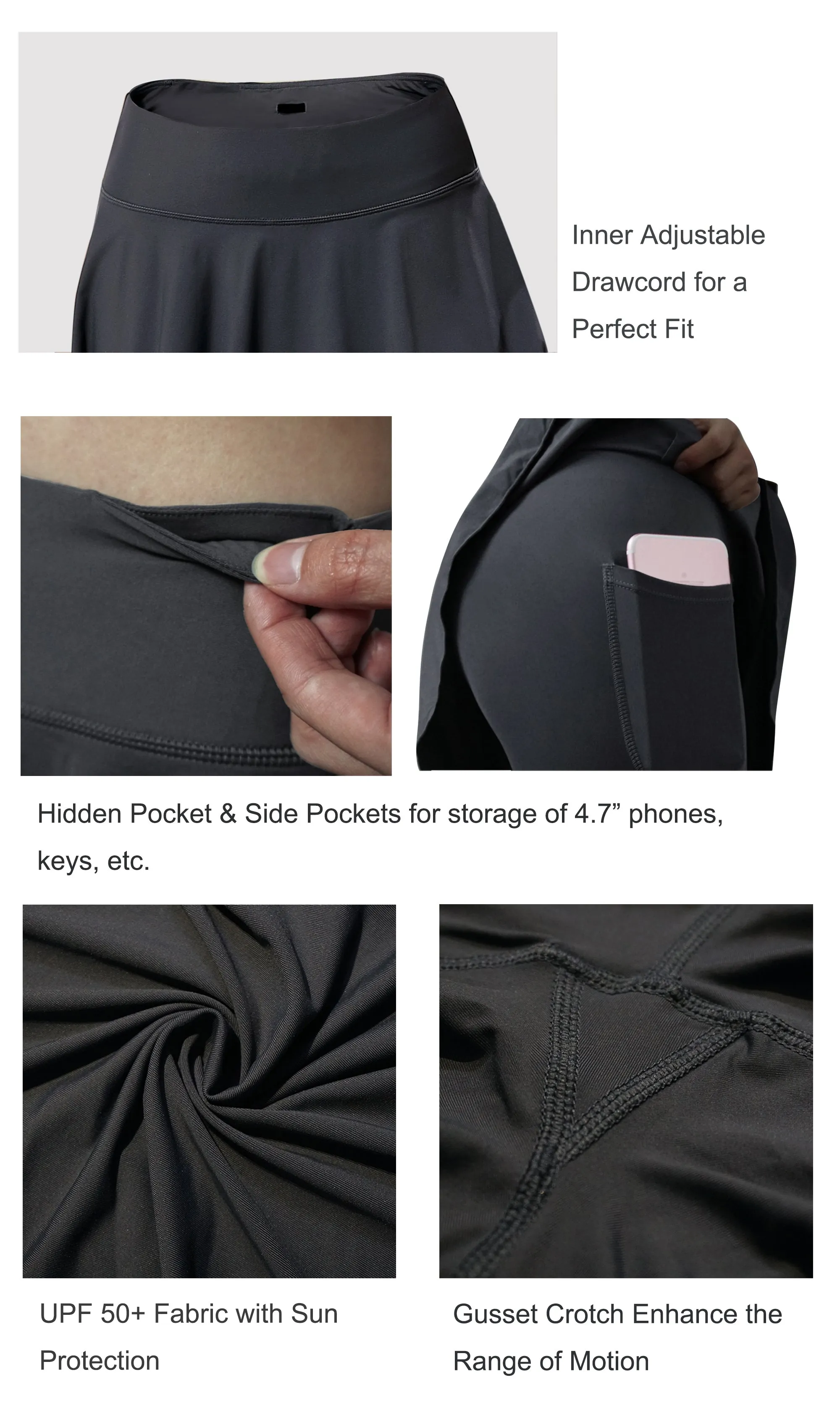 Athletic Tennis Golf Skort with Pocket Shorts shadowcharcoal_Plus Size