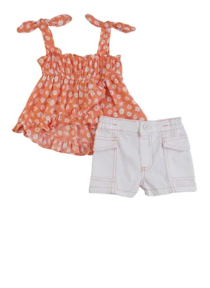 Baby Girls 0-9M Floral Smocked Tank Top and Shorts