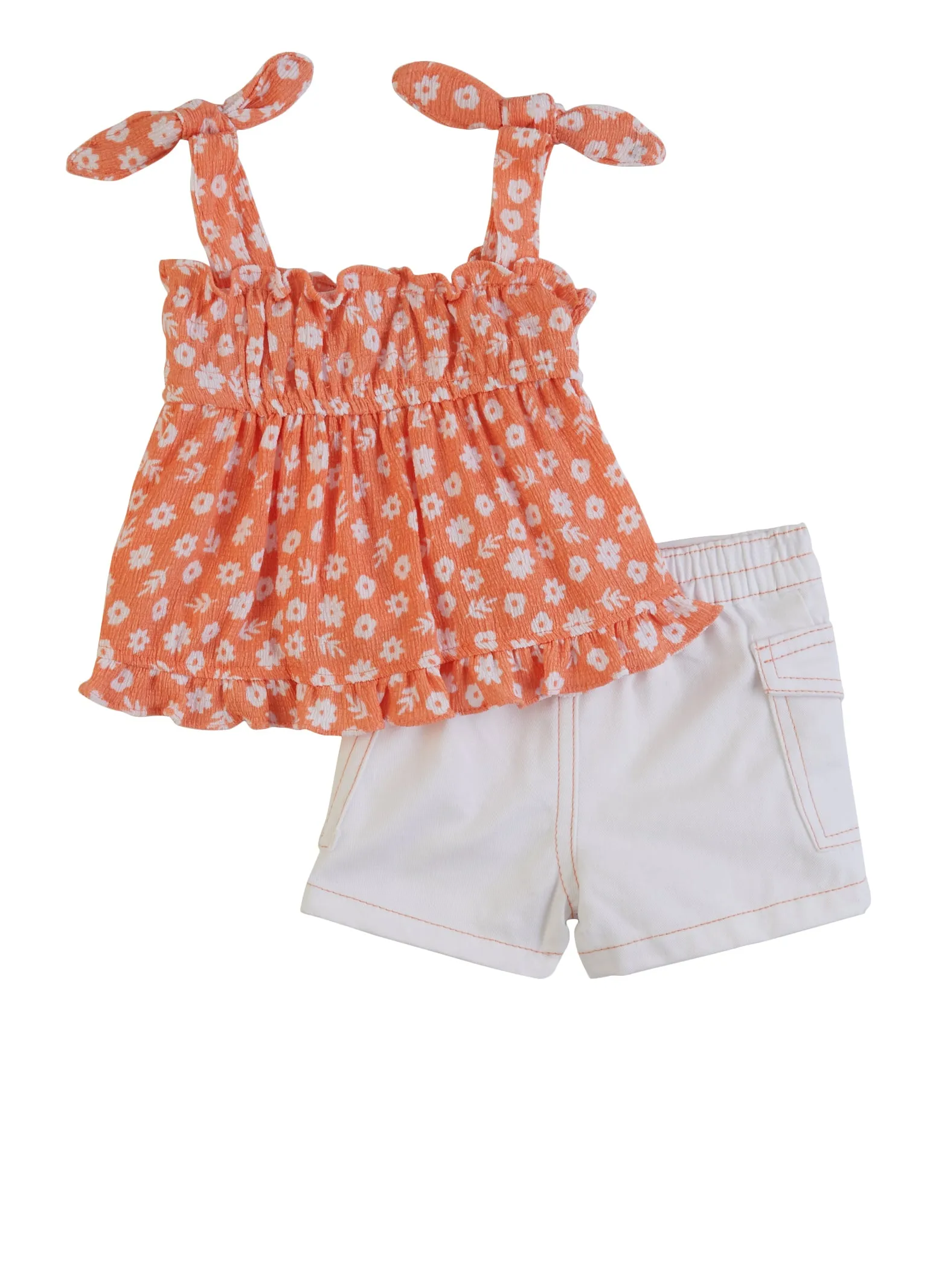 Baby Girls 0-9M Floral Smocked Tank Top and Shorts