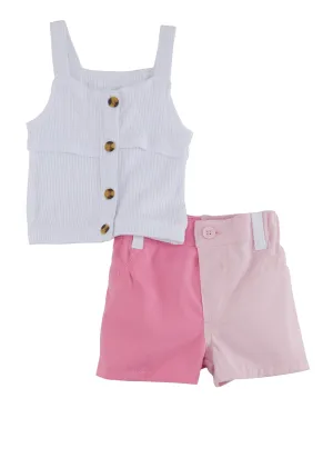 Baby Girls 12-24M Ribbed Knit Tank Top and Color Block Shorts