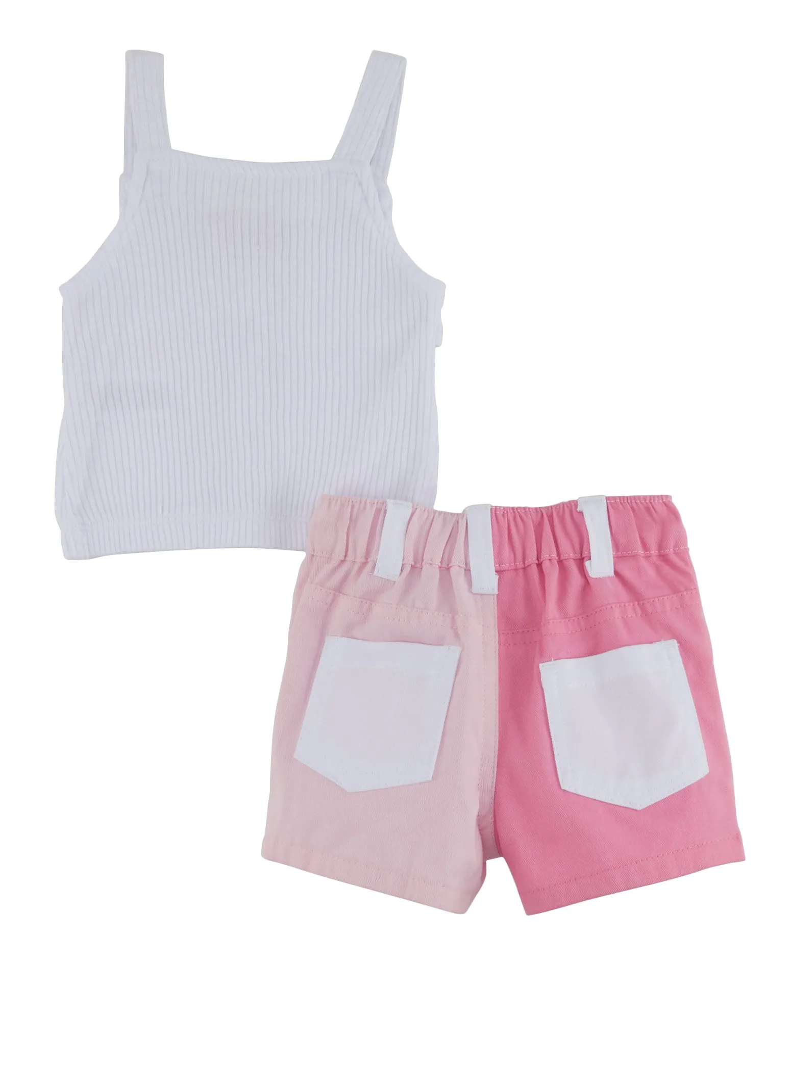 Baby Girls 12-24M Ribbed Knit Tank Top and Color Block Shorts