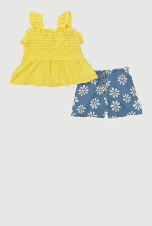 Baby Girls 12-24M Smocked Peplum Top and Flower Print Shorts