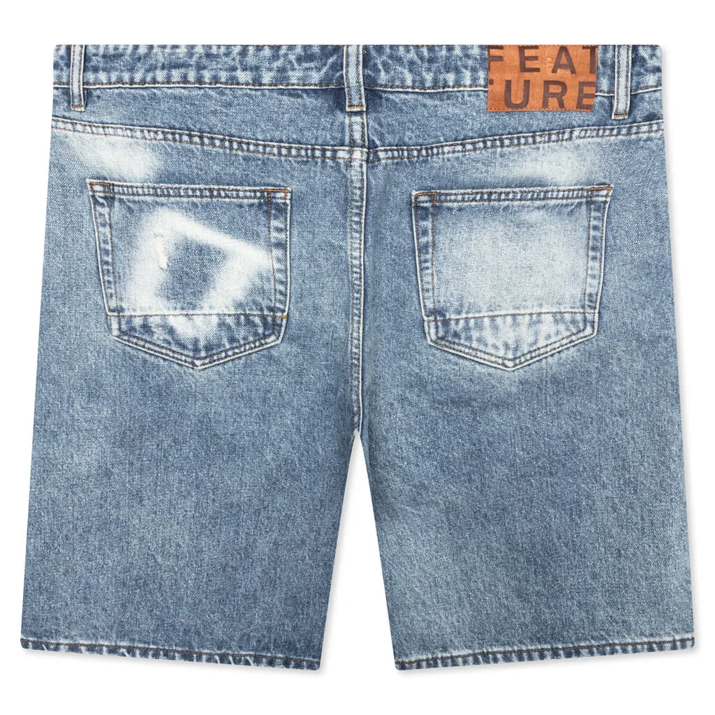 Berry Wide Denim Short - Vintage Med Blue