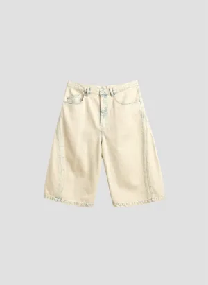 Bleached Wash Cotton Denim Shorts
