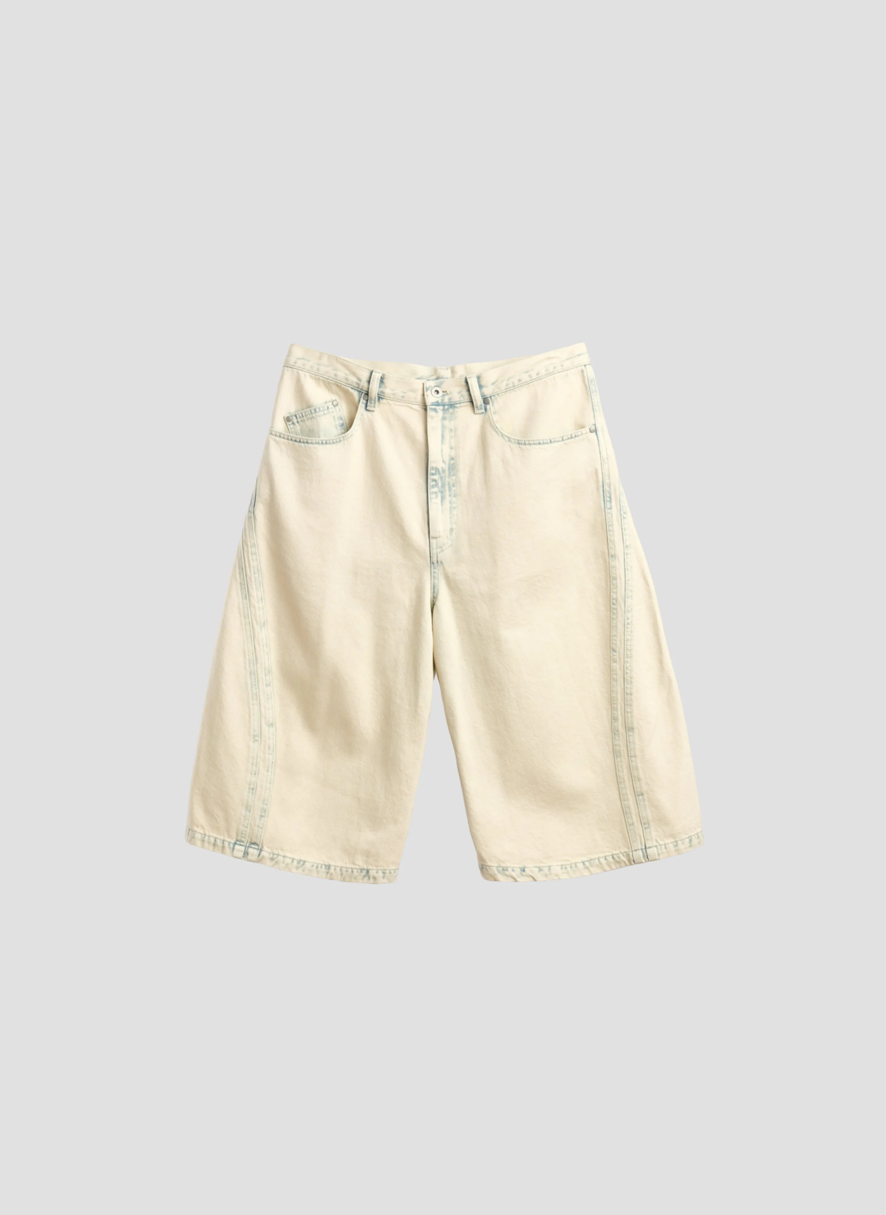 Bleached Wash Cotton Denim Shorts
