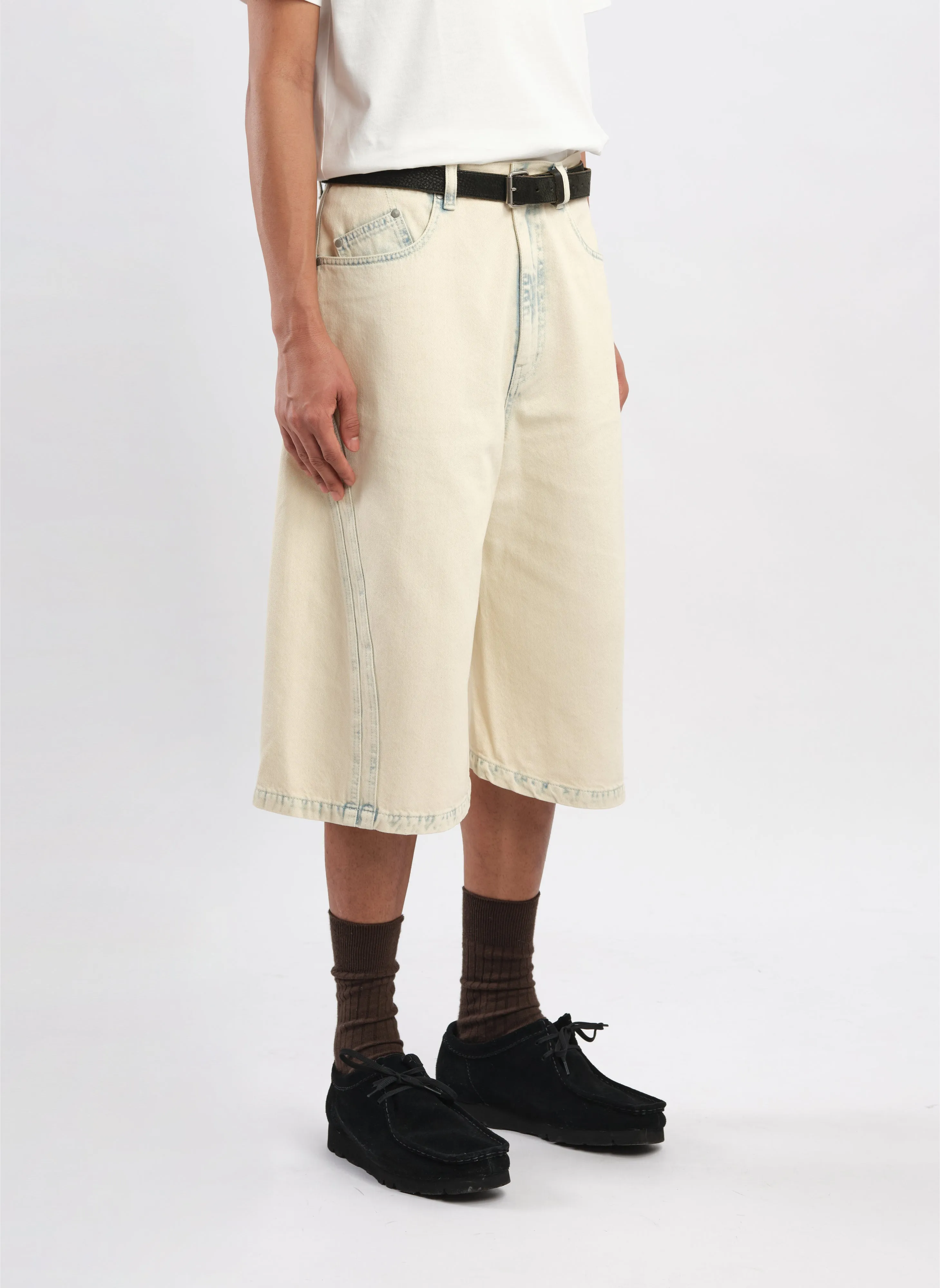 Bleached Wash Cotton Denim Shorts