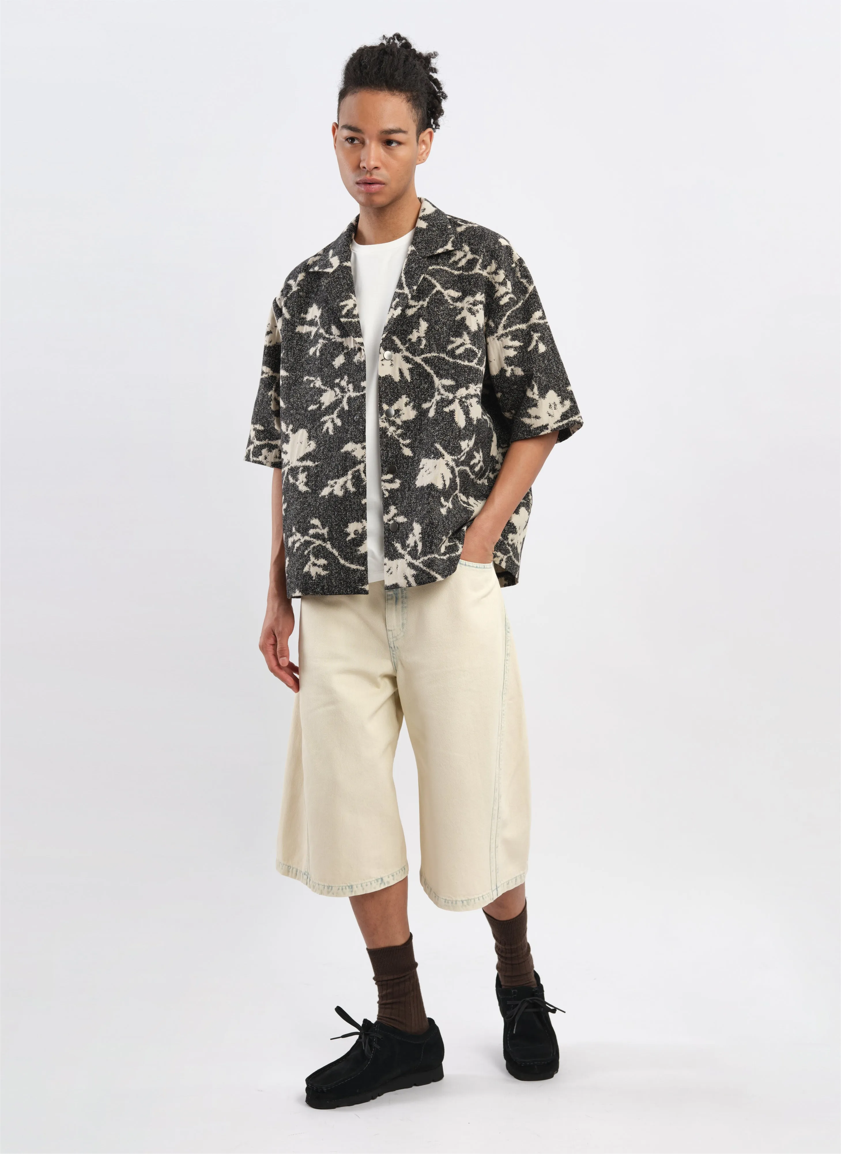 Bleached Wash Cotton Denim Shorts