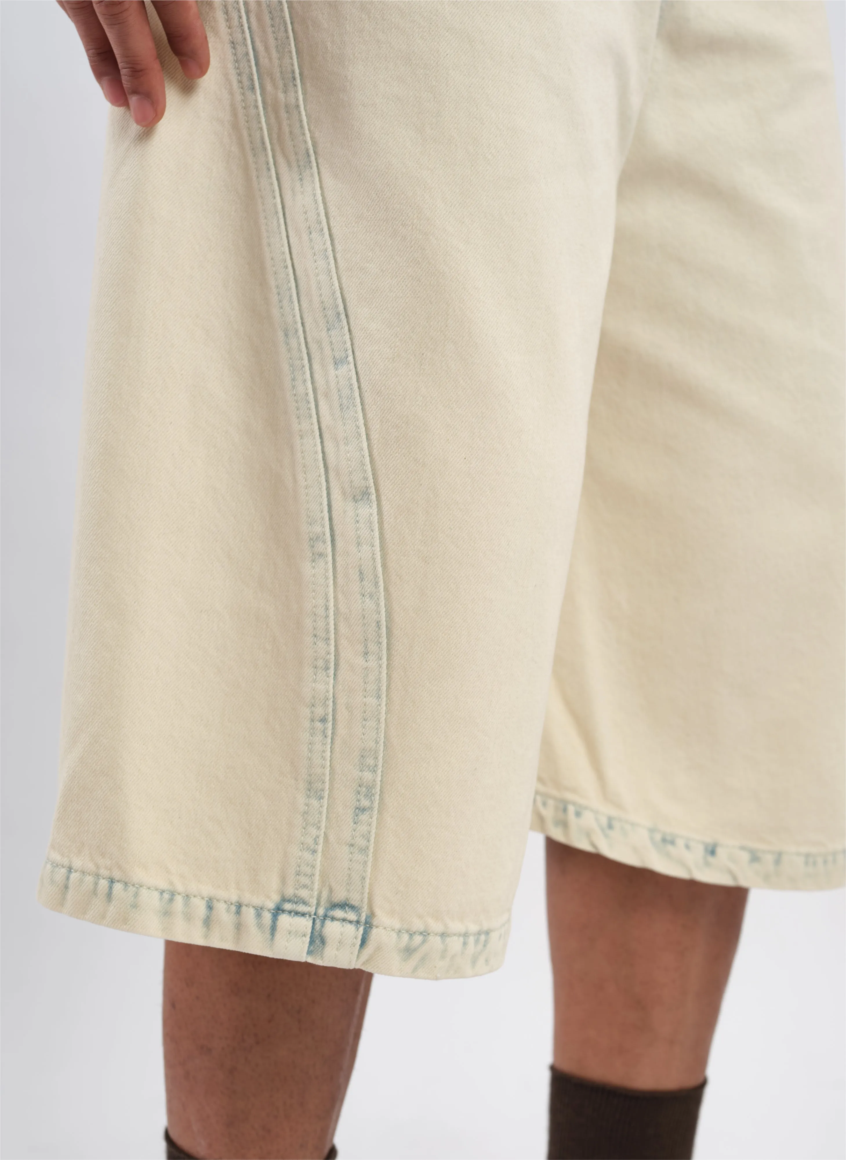 Bleached Wash Cotton Denim Shorts