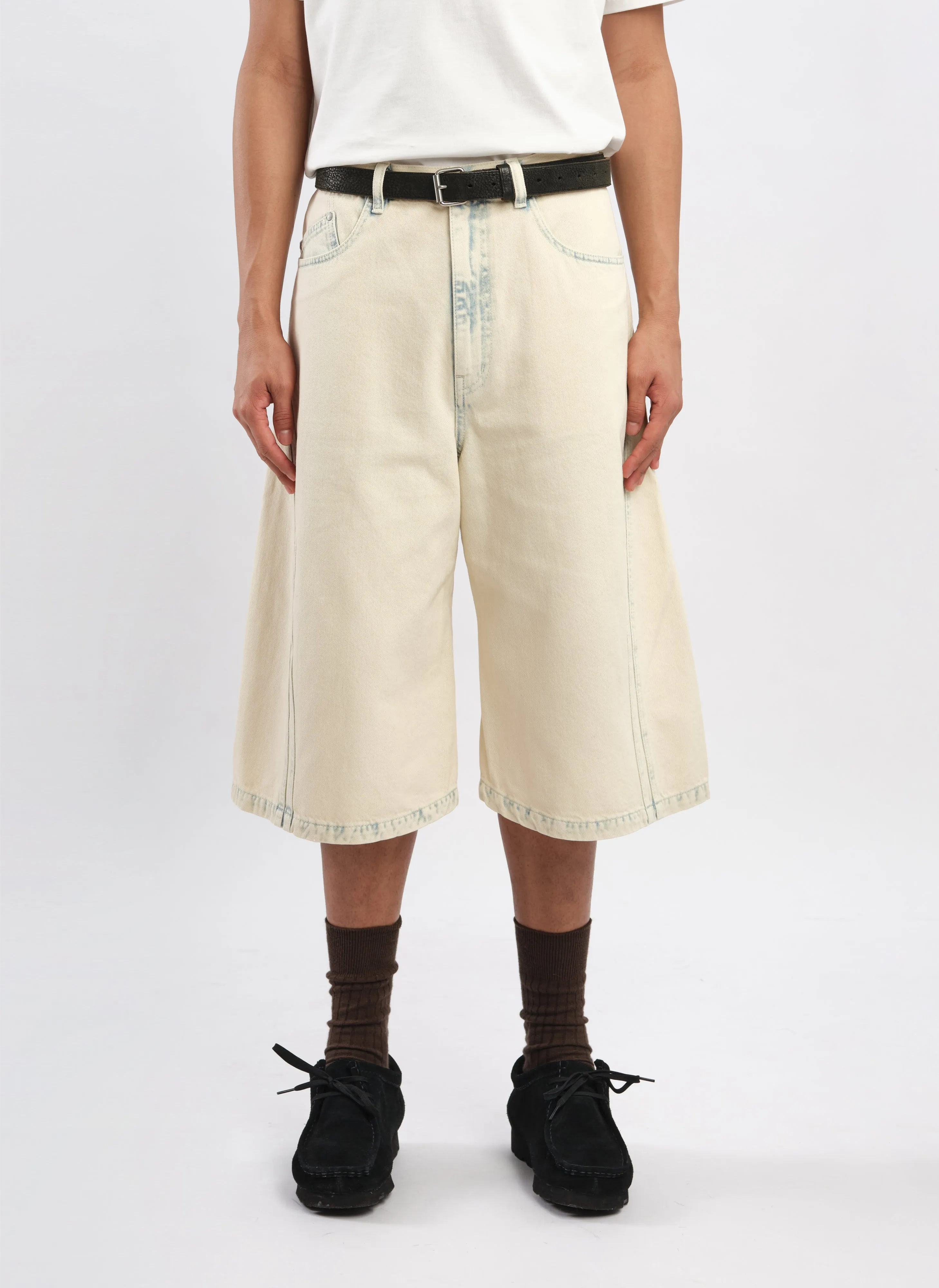Bleached Wash Cotton Denim Shorts