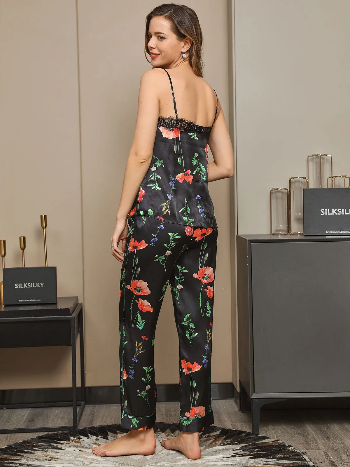 Clearance (US Warehouse) - 19Momme Pure Silk Floral Pattern Pajamas 2Pcs