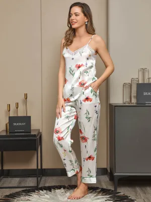 Clearance (US Warehouse) - 19Momme Pure Silk Floral Pattern Pajamas 2Pcs