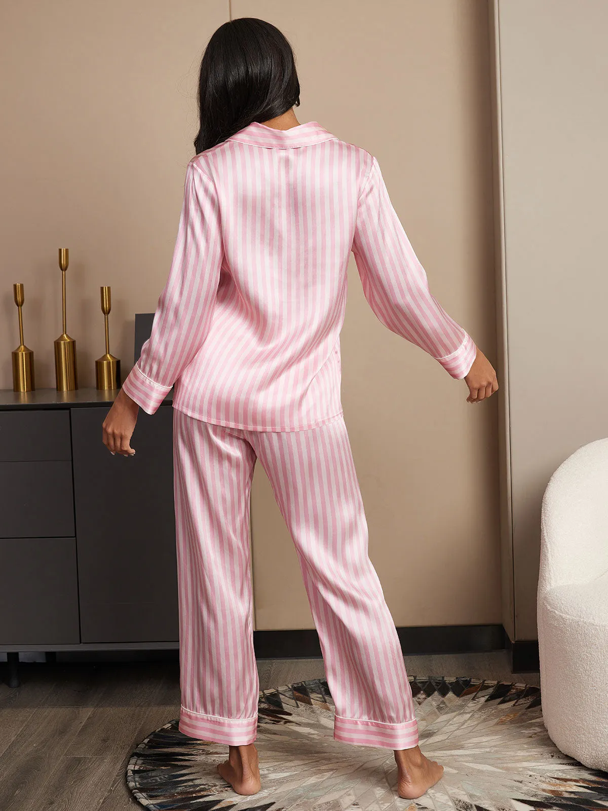 Clearance(US Warehouse) -19Momme Silk Stripe Pattern Womens Pajamas