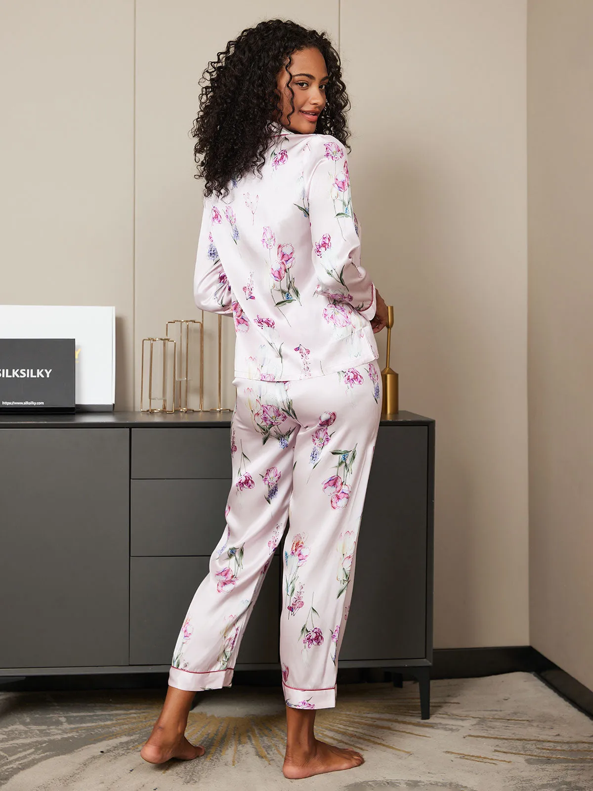 Clearance(US Warehouse) -Pure Silk Floral Pattern Womens Pajama Set