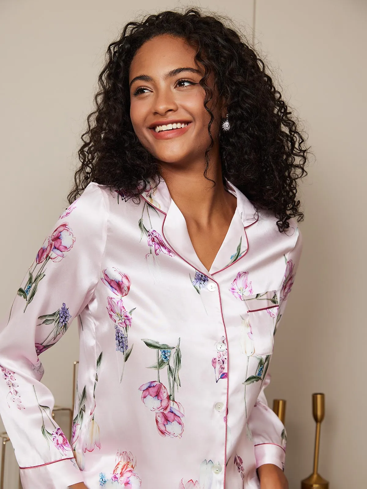 Clearance(US Warehouse) -Pure Silk Floral Pattern Womens Pajama Set