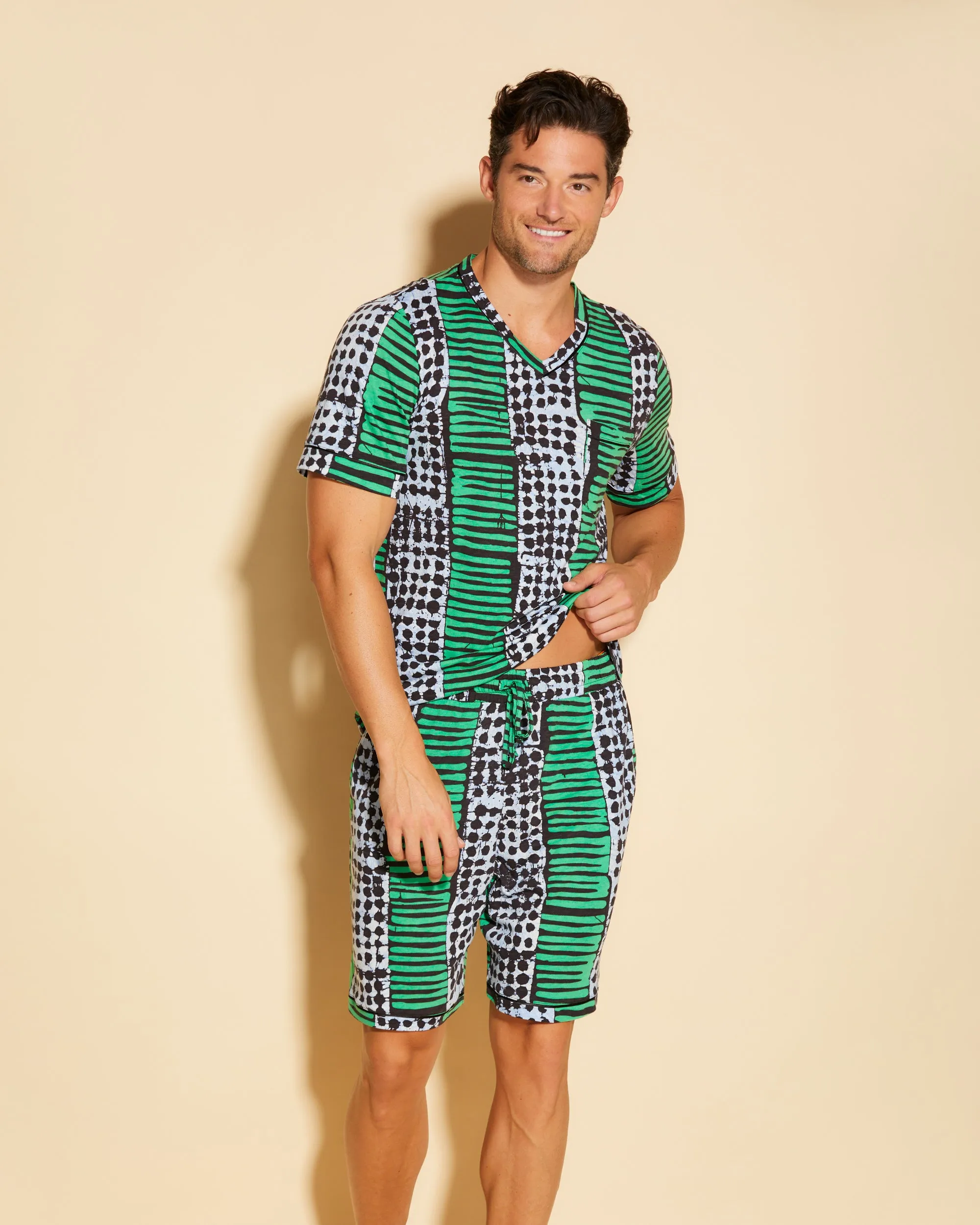Conjunto De Pijama Para Hombre Con Camisa De Manga Corta Y Pantalones Cortos