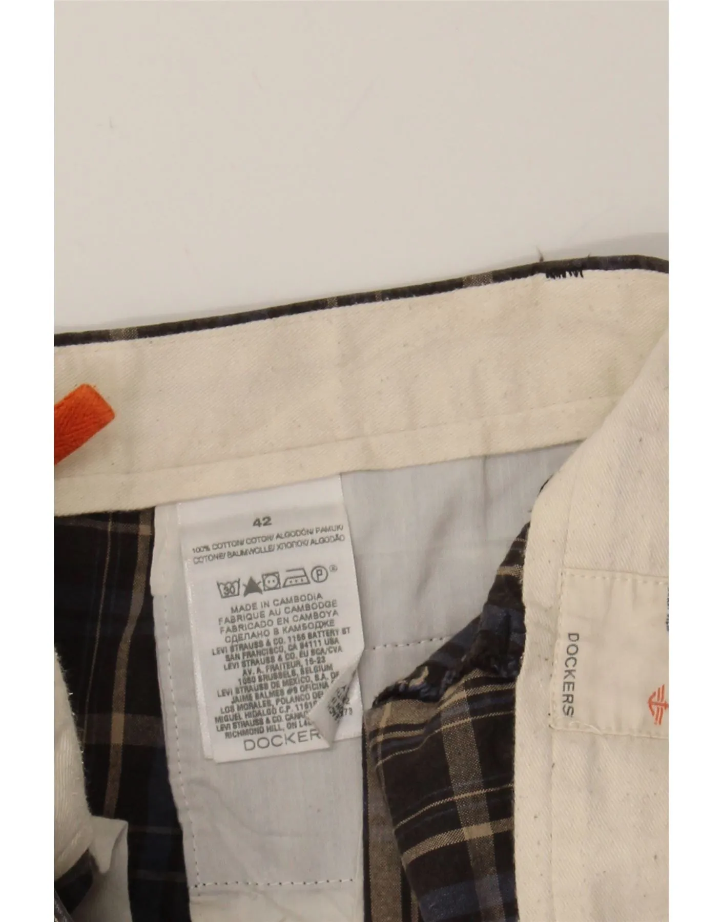 DOCKERS Mens Chino Shorts W42 2XL Brown Check Cotton