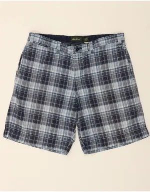 EDDIE BAUER Mens Chino Shorts W38 XL Navy Blue Check Cotton