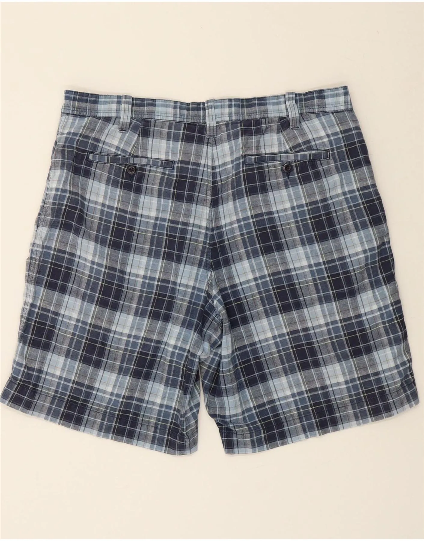 EDDIE BAUER Mens Chino Shorts W38 XL Navy Blue Check Cotton