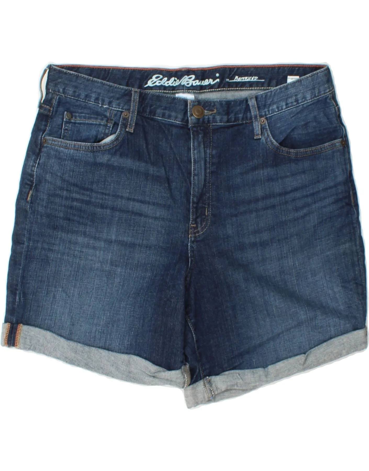 EDDIE BAUER Womens Boyfriend Denim Shorts US 10 Large W34 Navy Blue Cotton