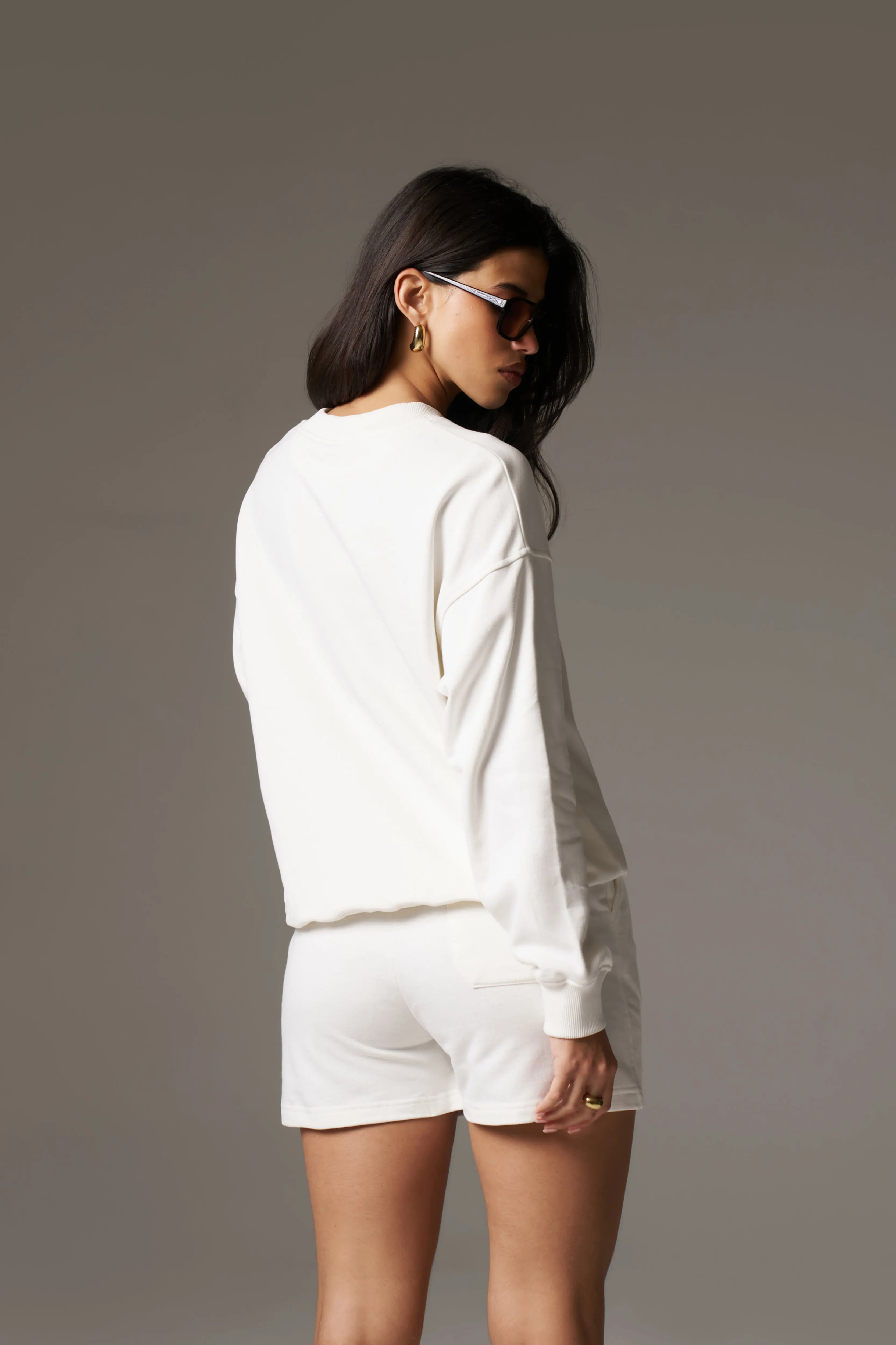 EMBLEM EMBOSSED SHORTS - OFF WHITE