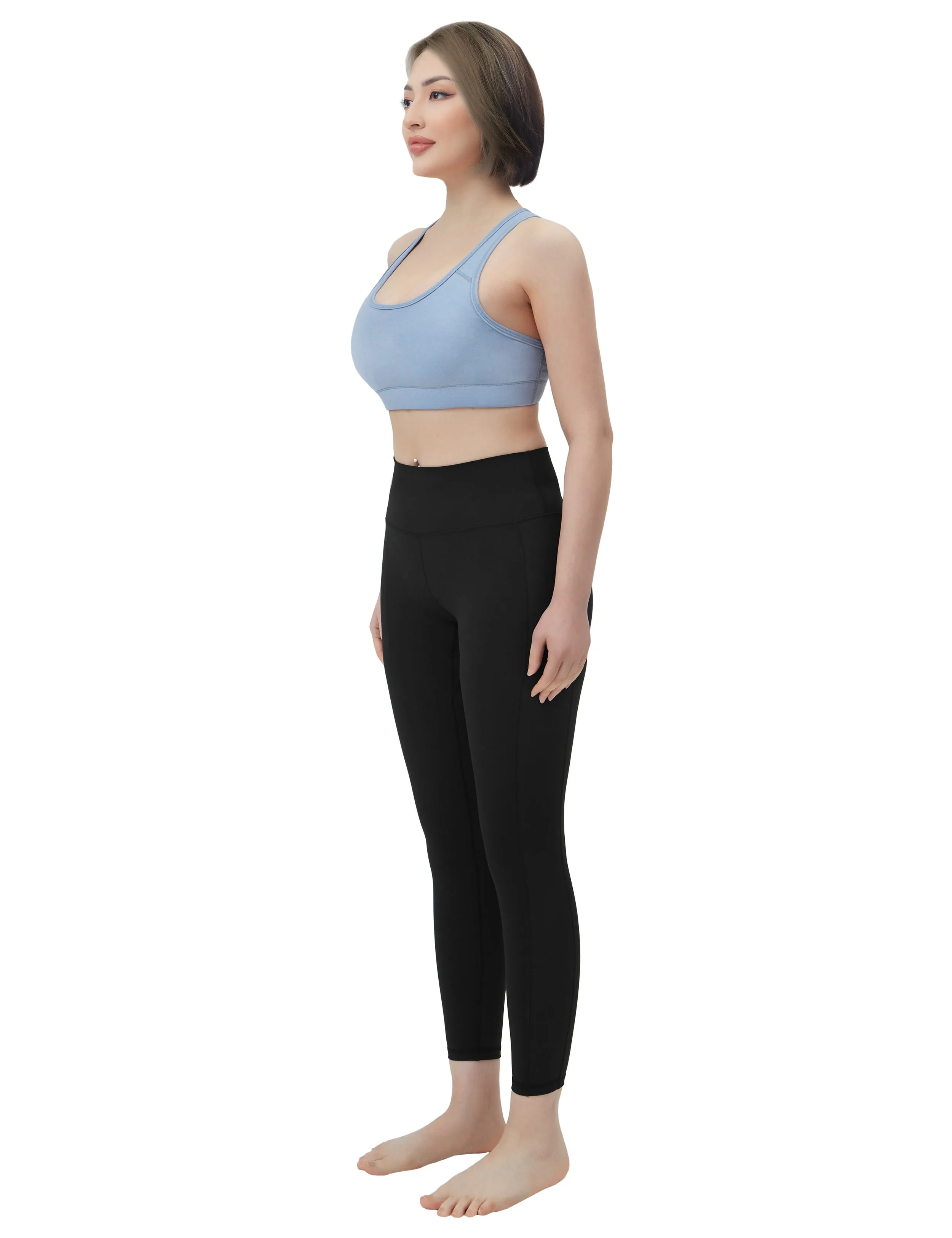 High Waisted Running Pants 7/8 Length Leggings with Pockets black_Running