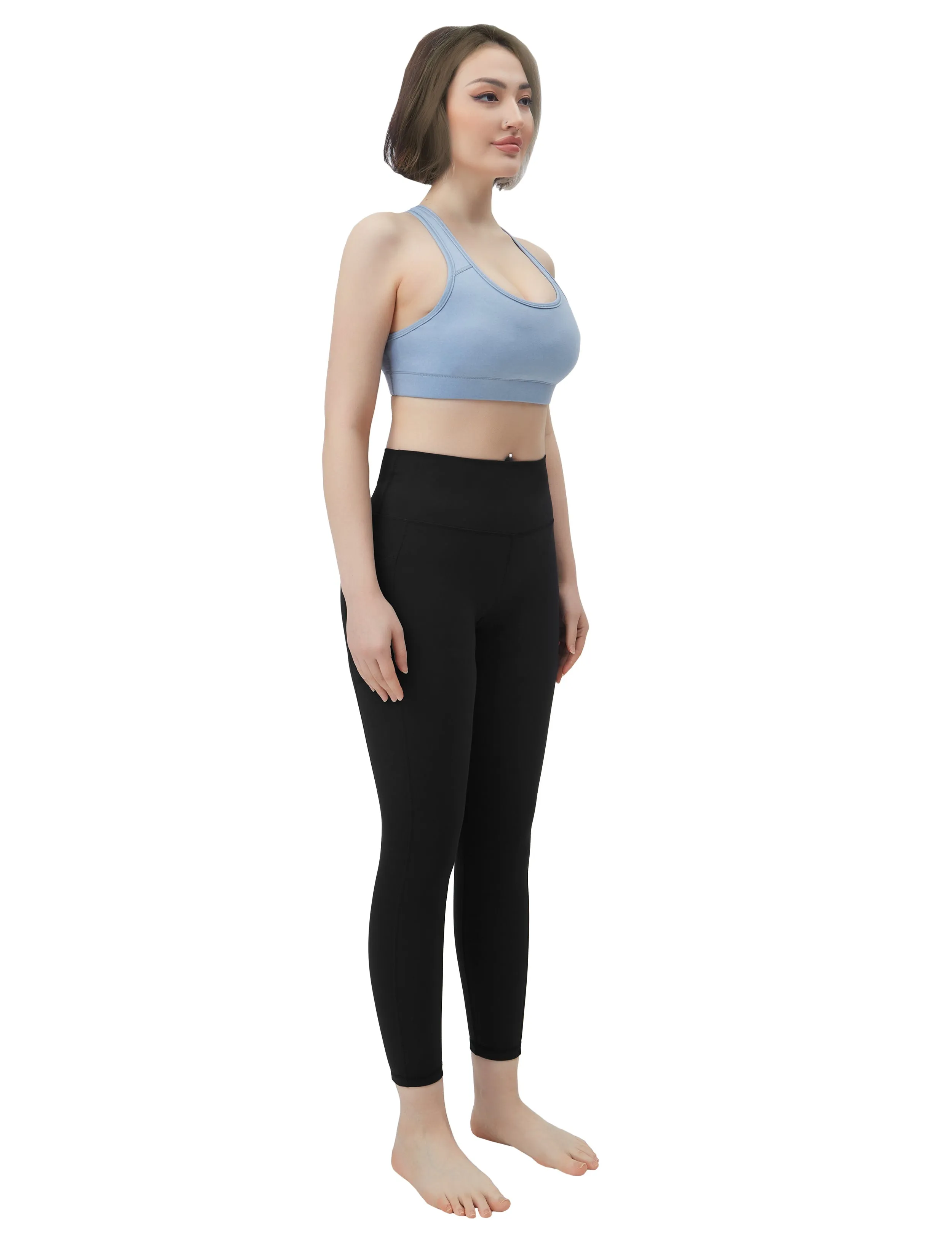 High Waisted Running Pants 7/8 Length Leggings with Pockets black_Running