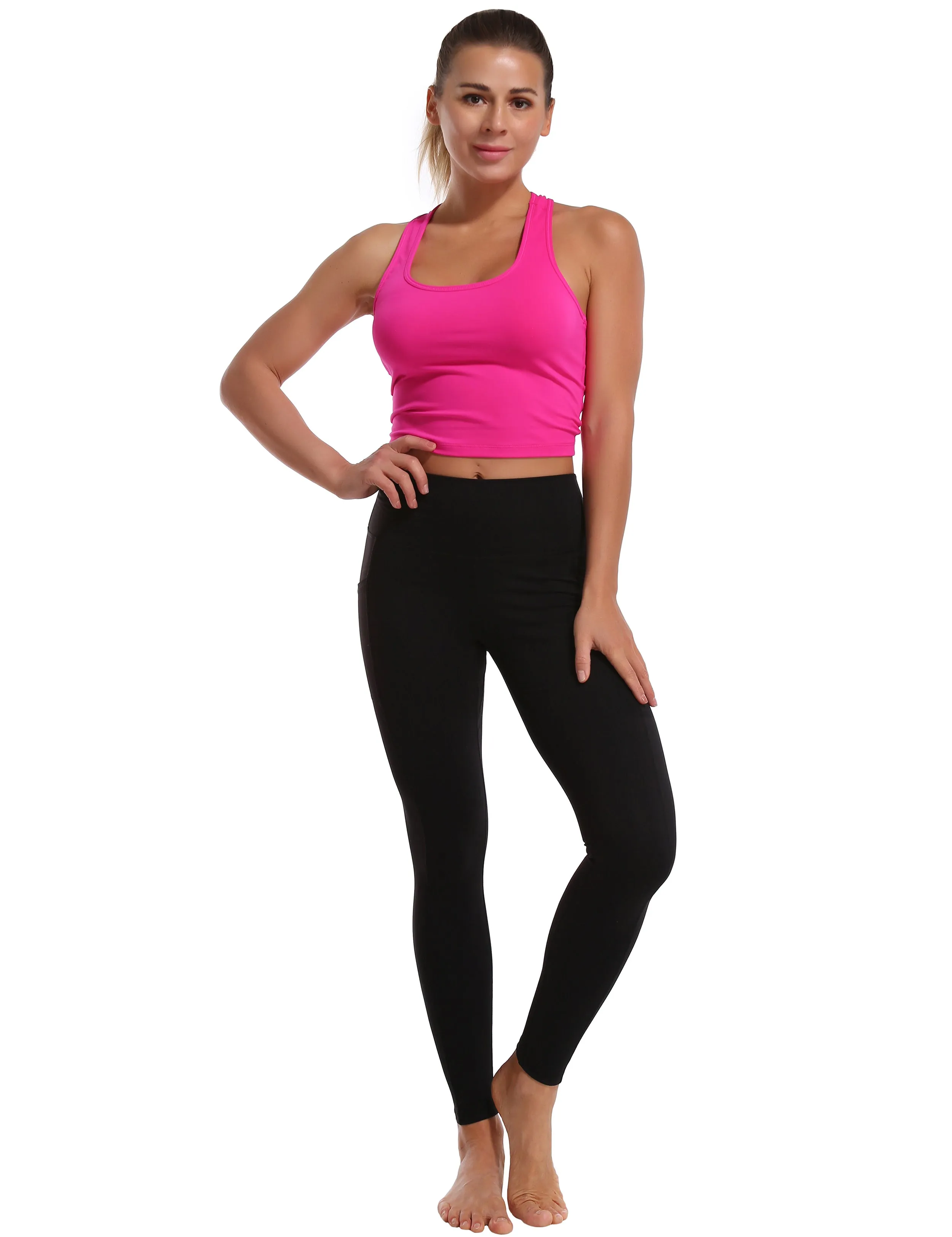 High Waisted Running Pants 7/8 Length Leggings with Pockets black_Running