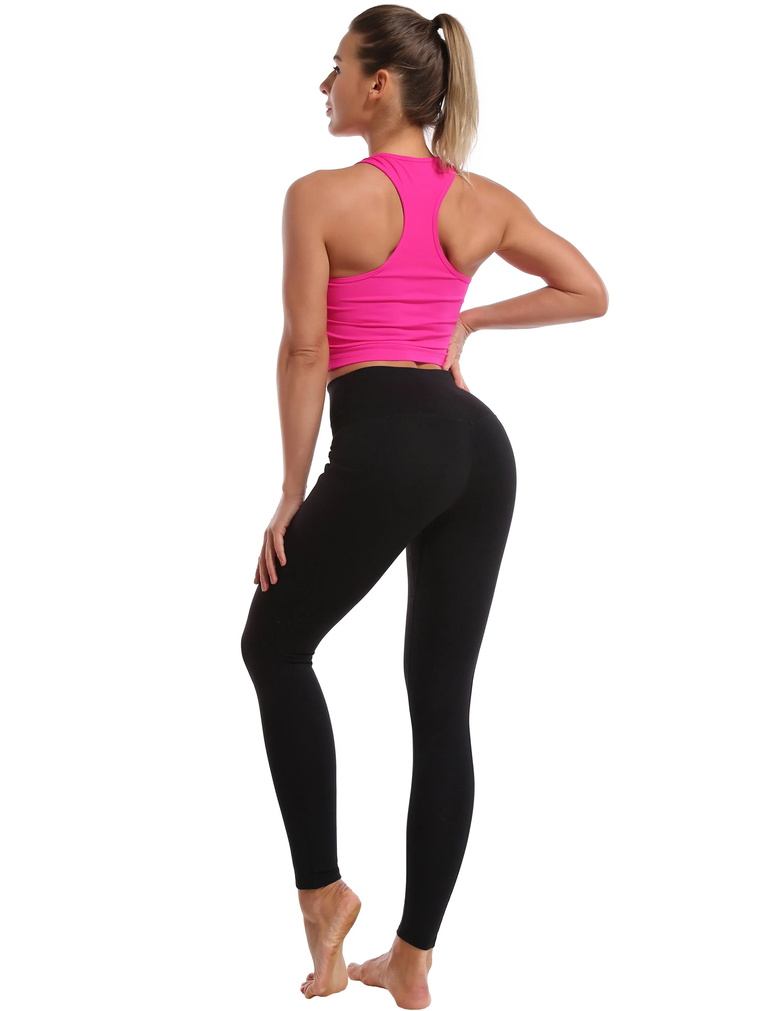 High Waisted Running Pants 7/8 Length Leggings with Pockets black_Running
