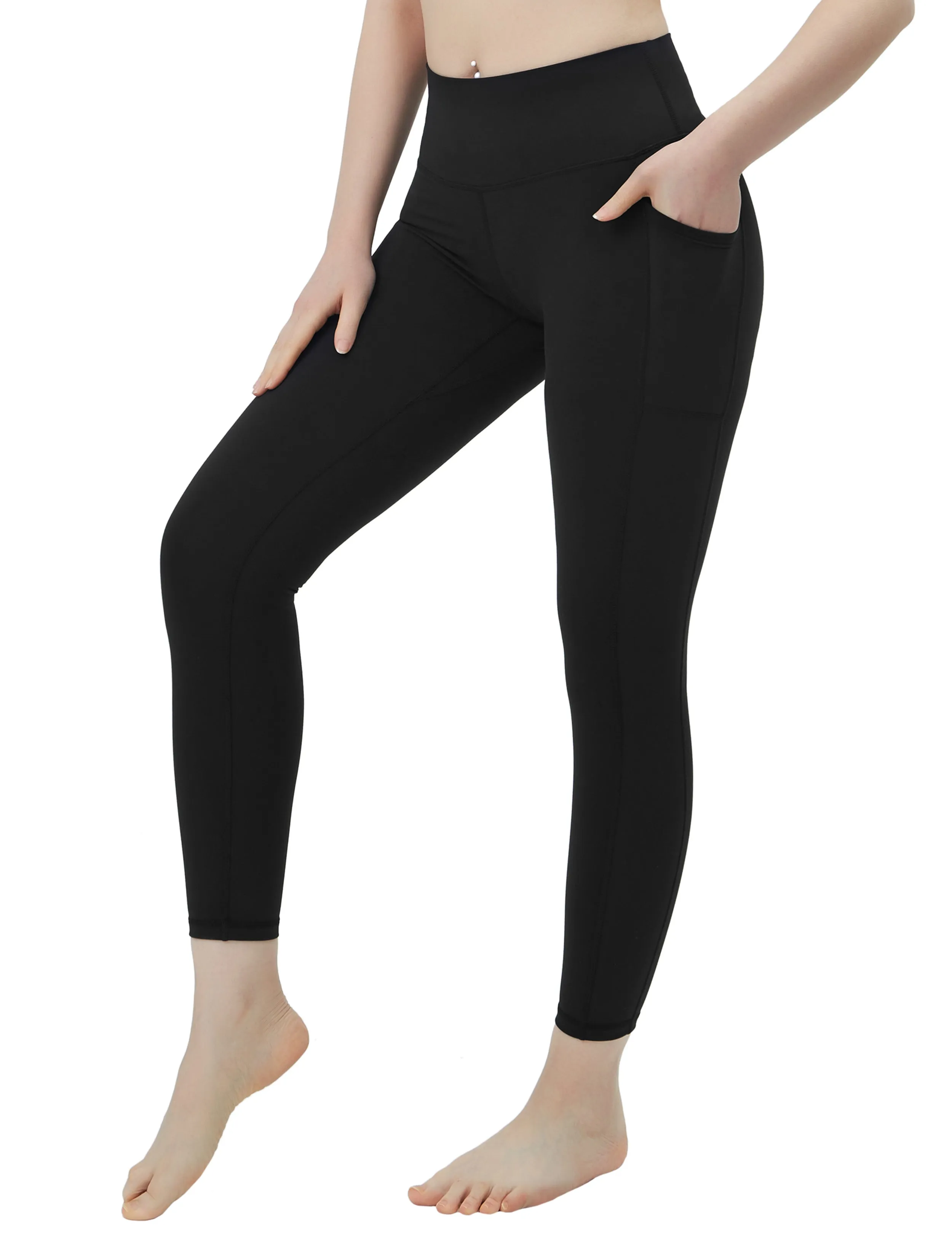 High Waisted Running Pants 7/8 Length Leggings with Pockets black_Running