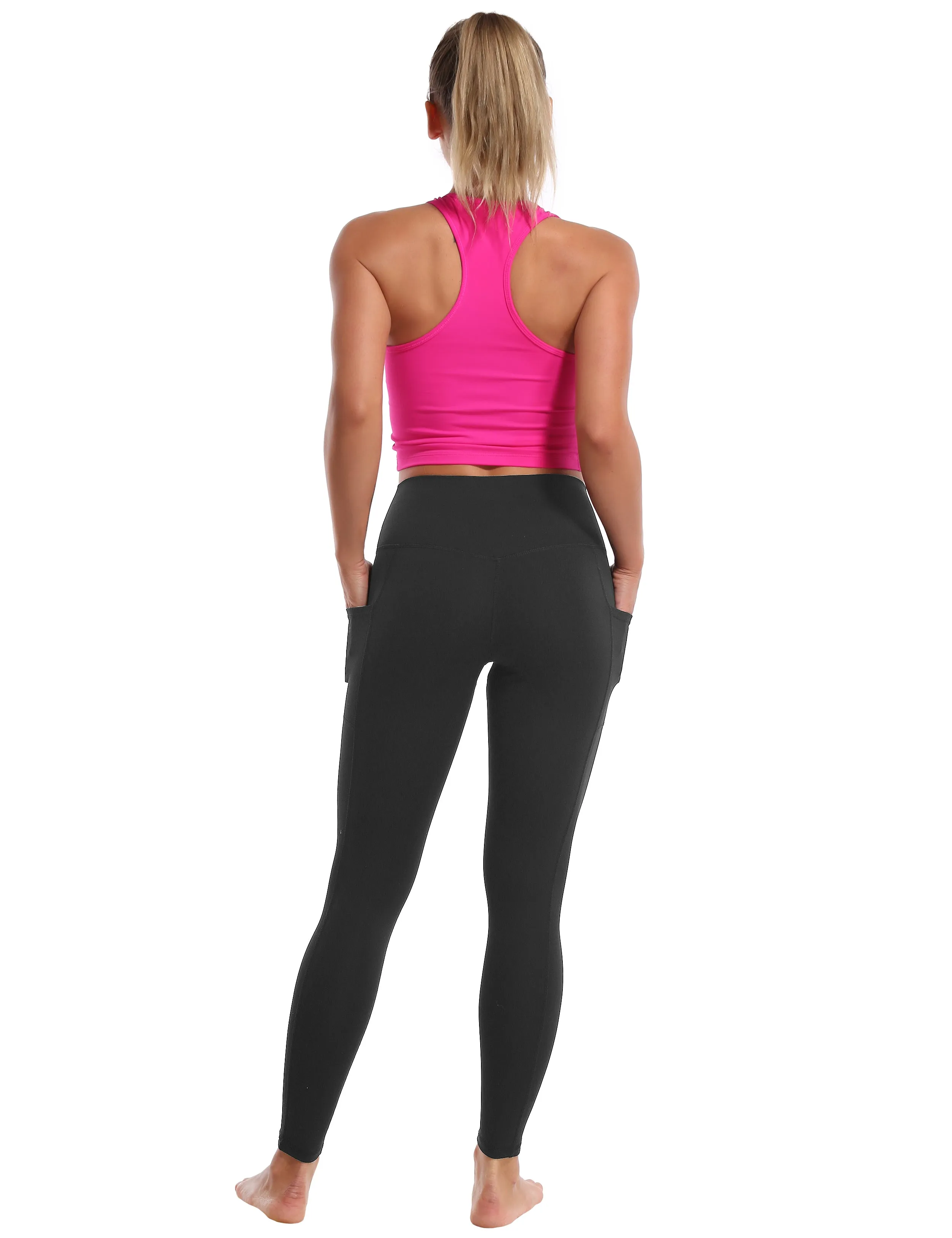 High Waisted Running Pants 7/8 Length Leggings with Pockets charcoalgrey_Running