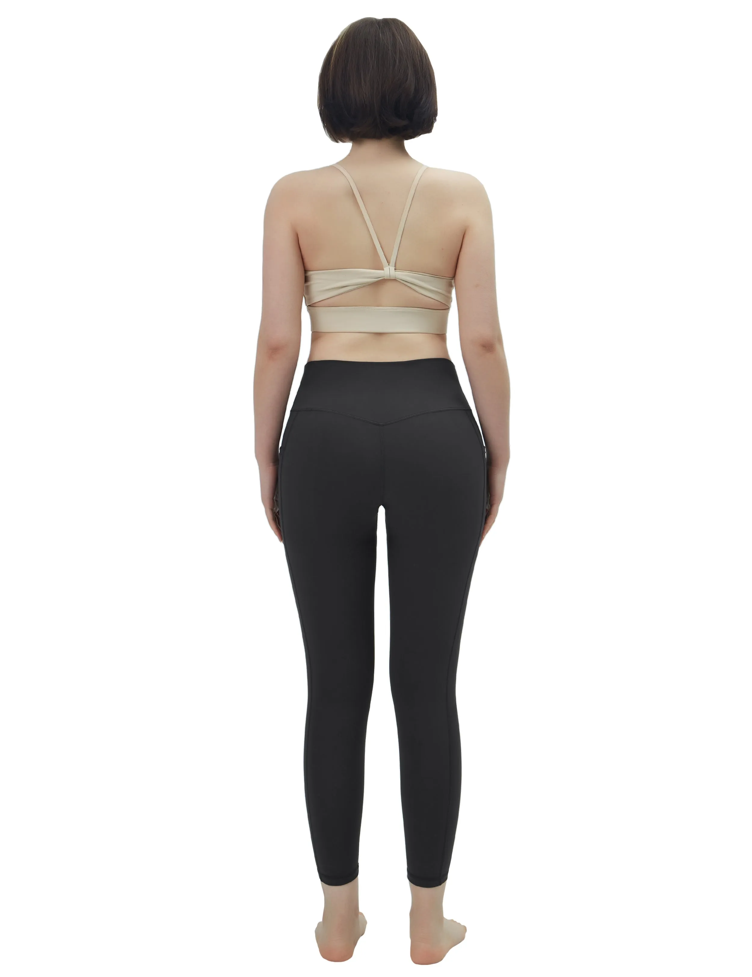 High Waisted Running Pants 7/8 Length Leggings with Pockets charcoalgrey_Running