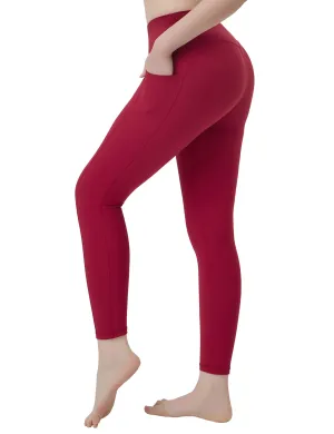 High Waisted Running Pants 7/8 Length Leggings with Pockets red_Running