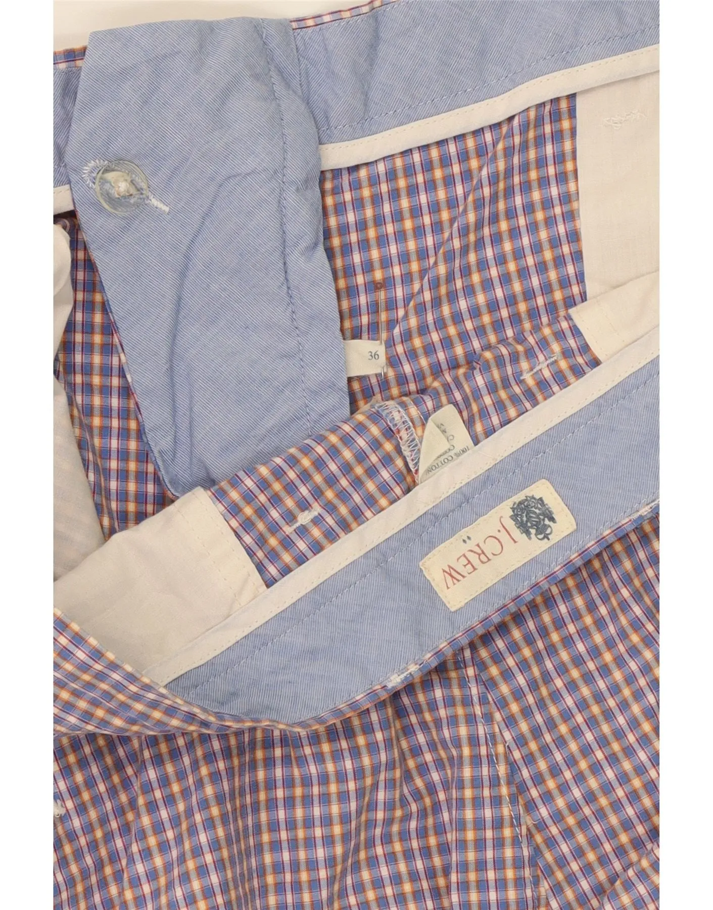 J. CREW Mens Chino Shorts W36 Large  Blue Check Cotton