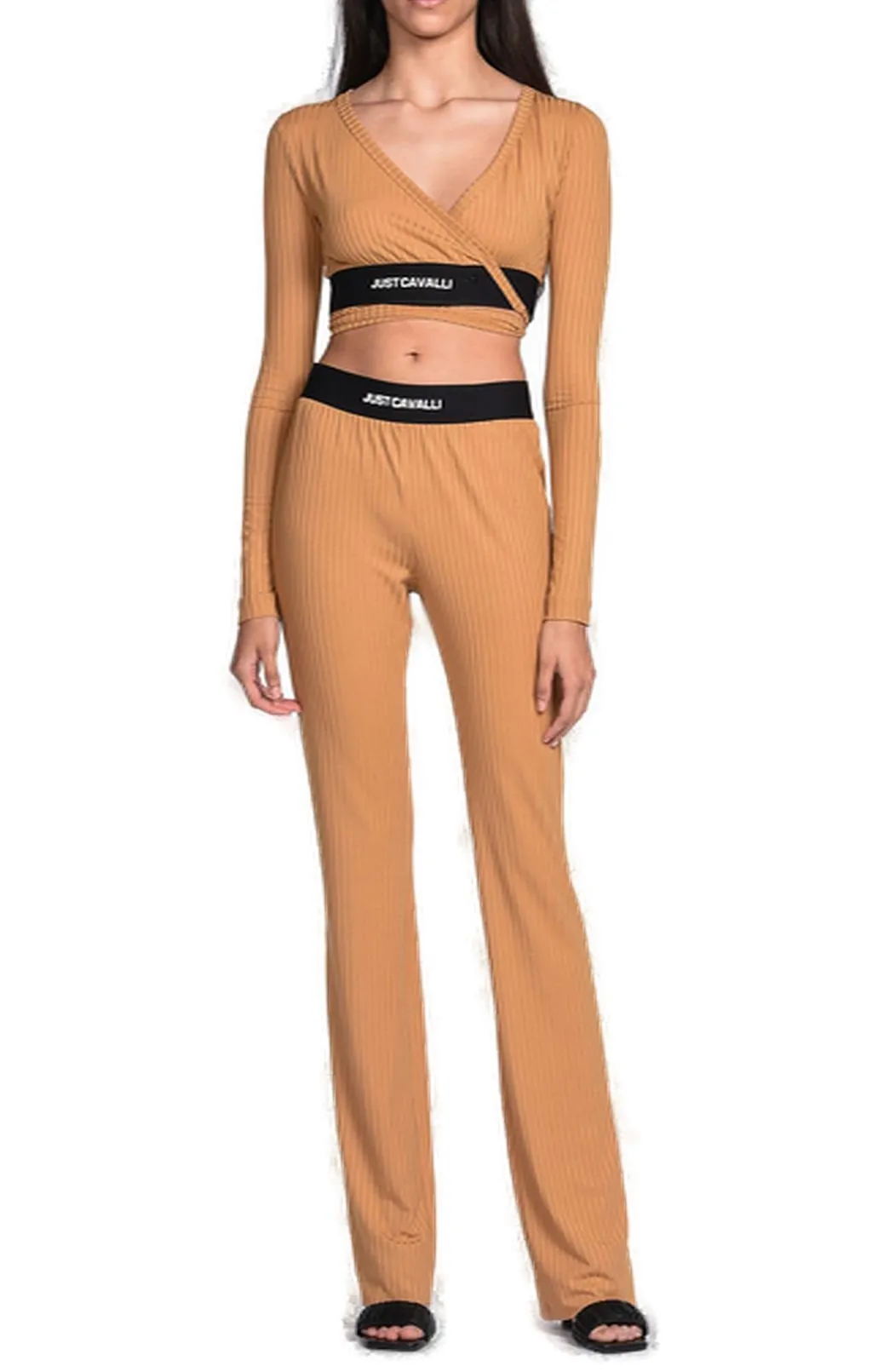 Just Cavalli Logo Waistband Flared Elasticated Pants