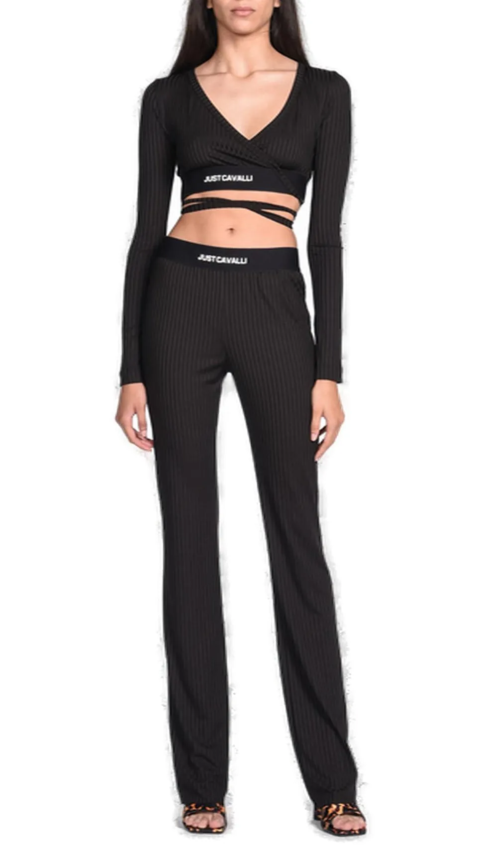 Just Cavalli Logo Waistband Flared Elasticated Pants