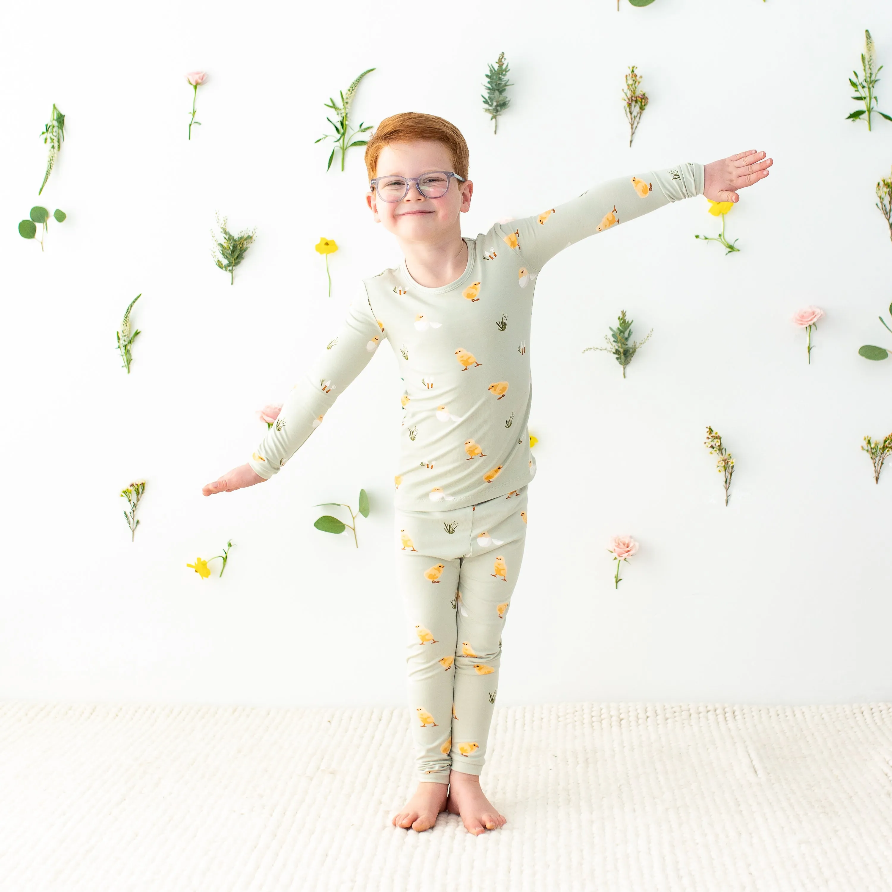 Long Sleeve Pajamas in Aloe Chick