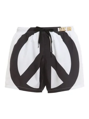 Moschino Peace Printed Logo Lettering Swim Shorts