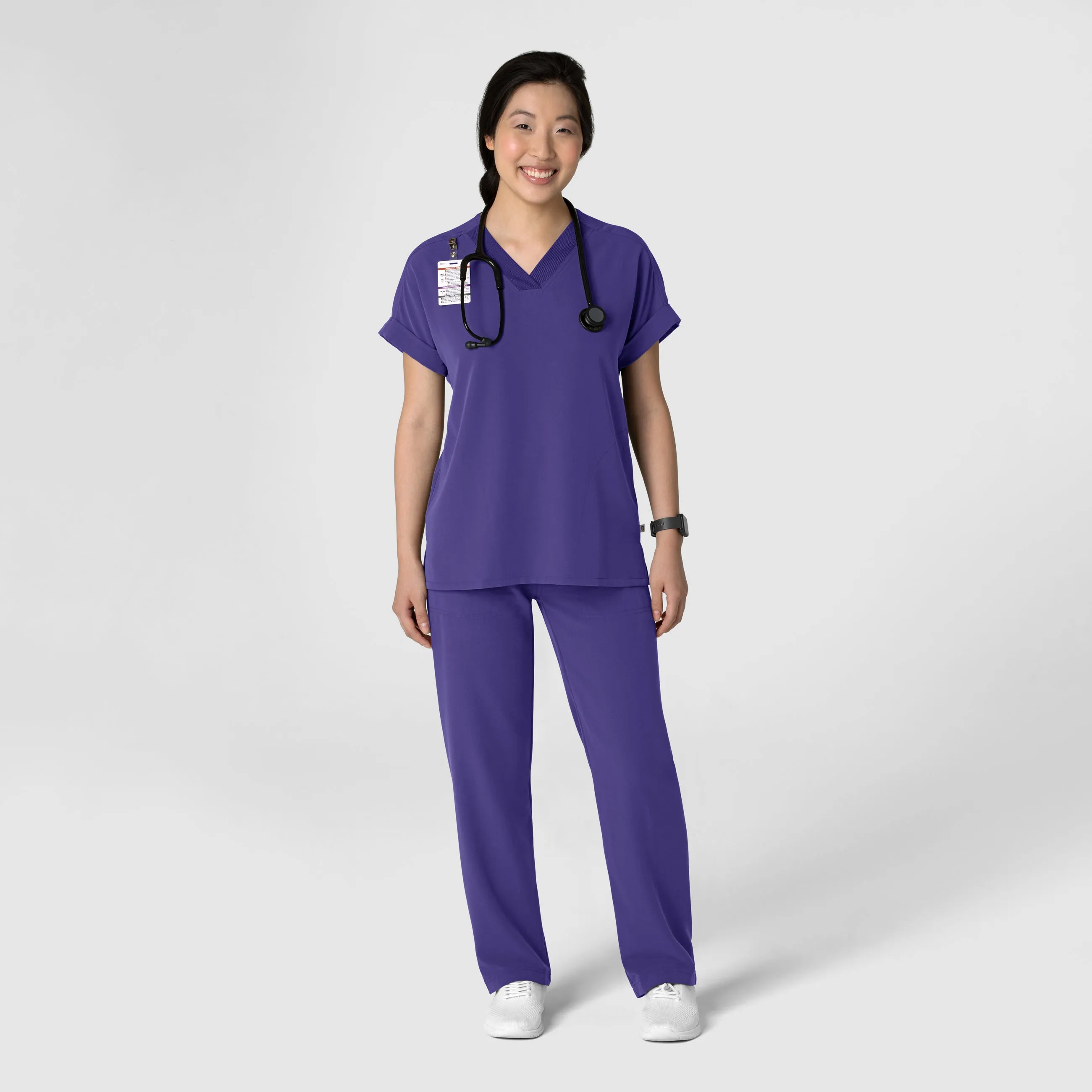 Nova Women's Stovepipe High-Low Hem Scrub Pant - Grape