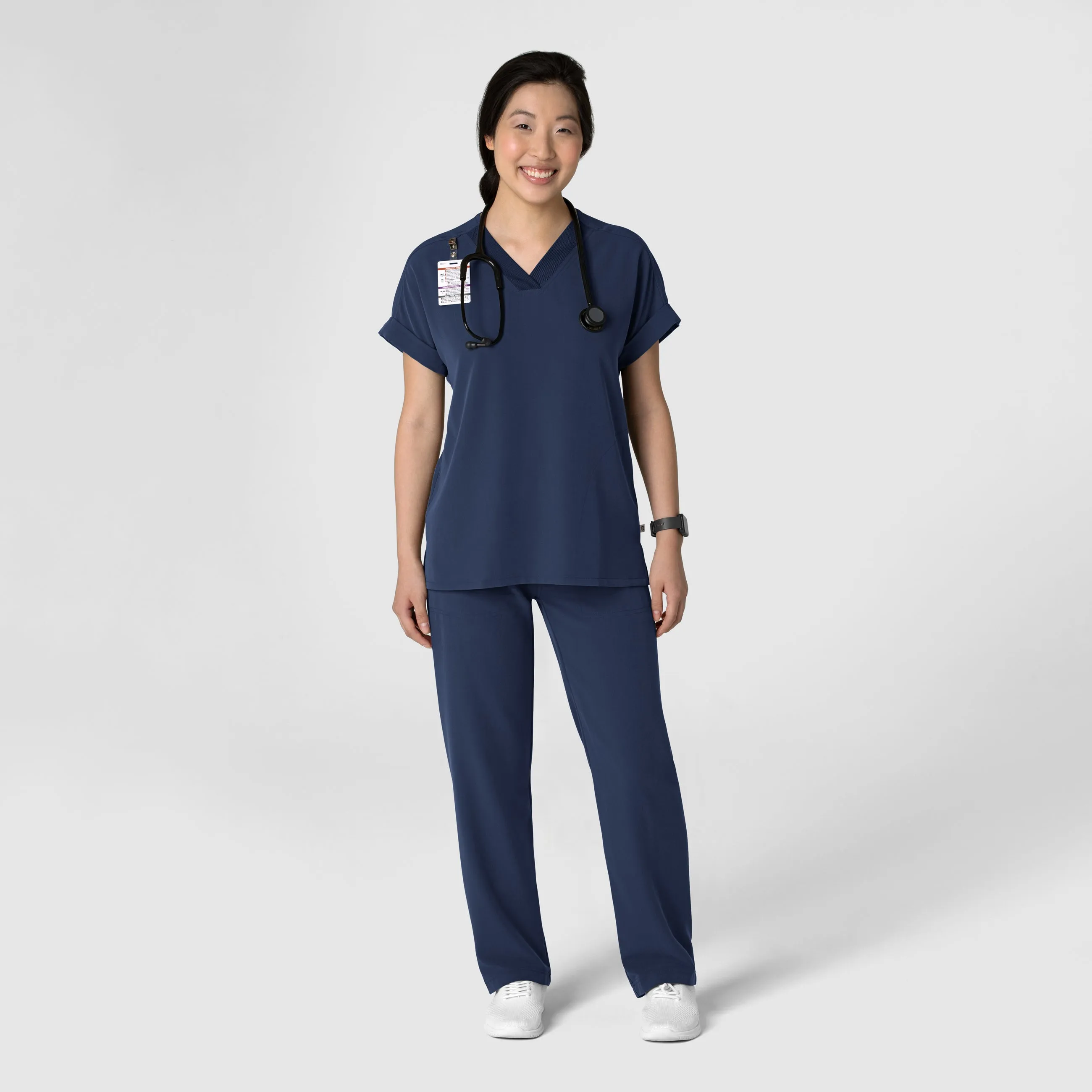 Nova Women's Stovepipe High-Low Hem Scrub Pant - Navy