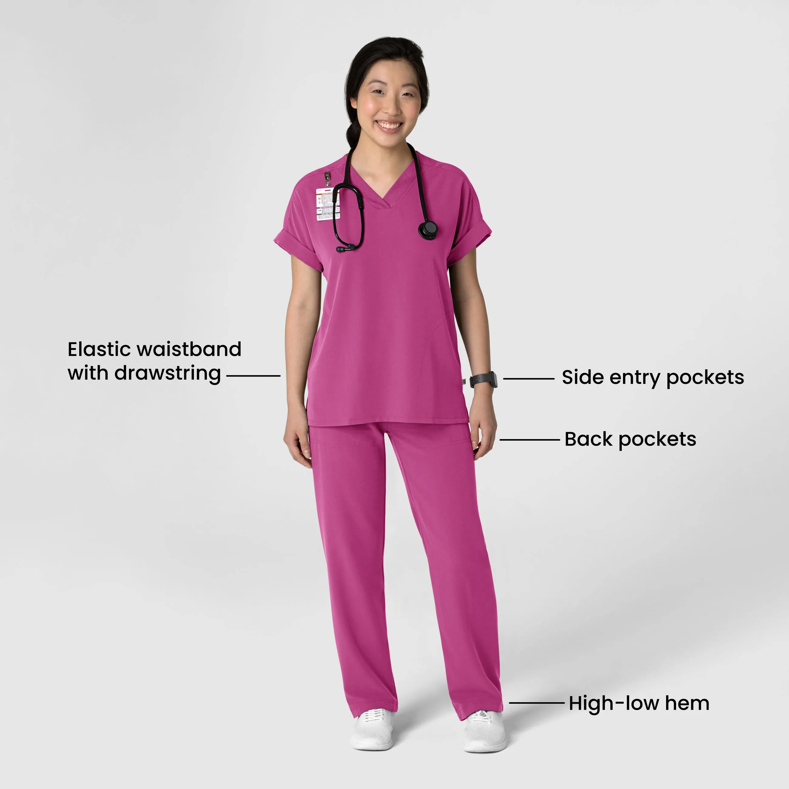 Nova Women's Stovepipe High-Low Hem Scrub Pant - Raspberry