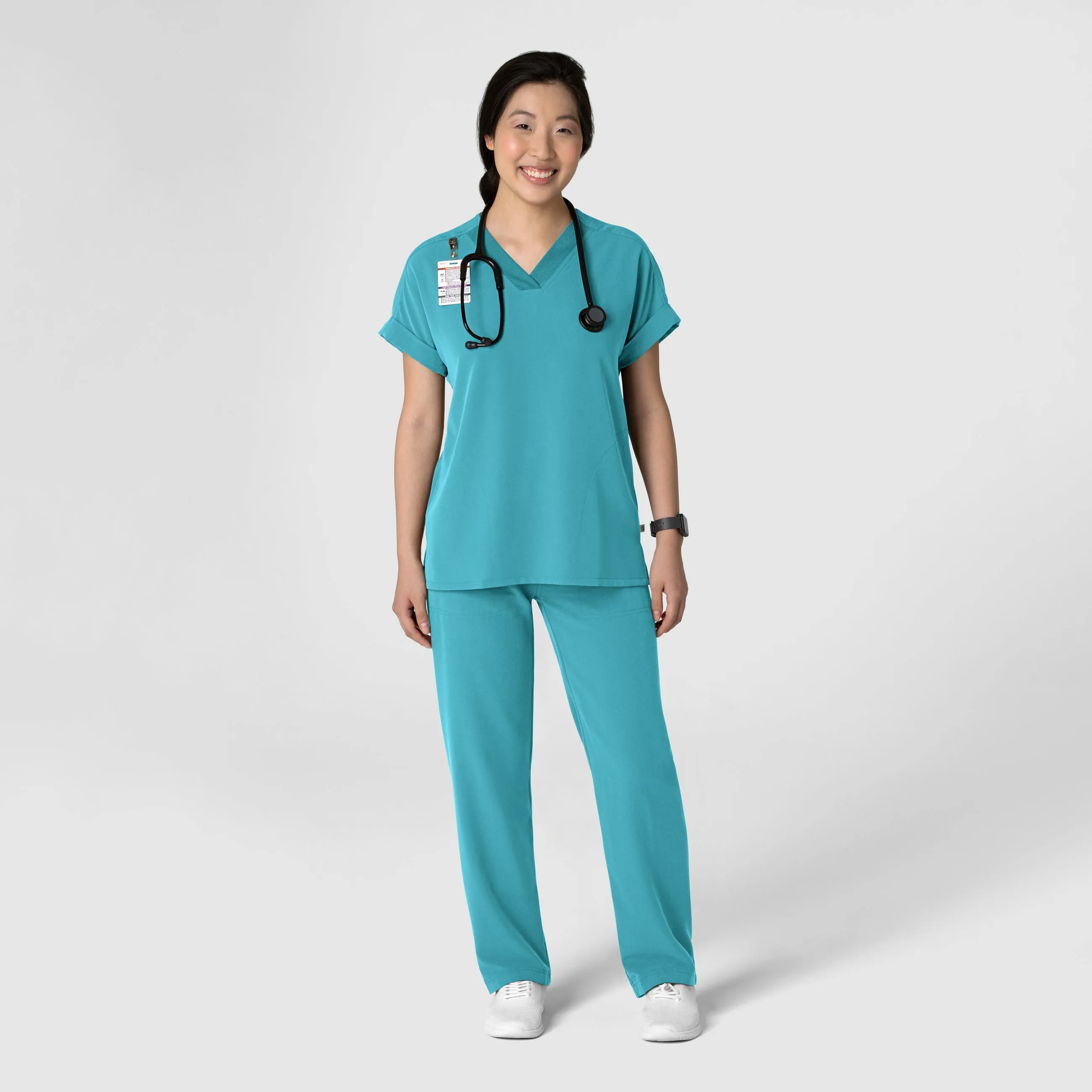 Nova Women's Stovepipe High-Low Hem Scrub Pant - Teal Blue